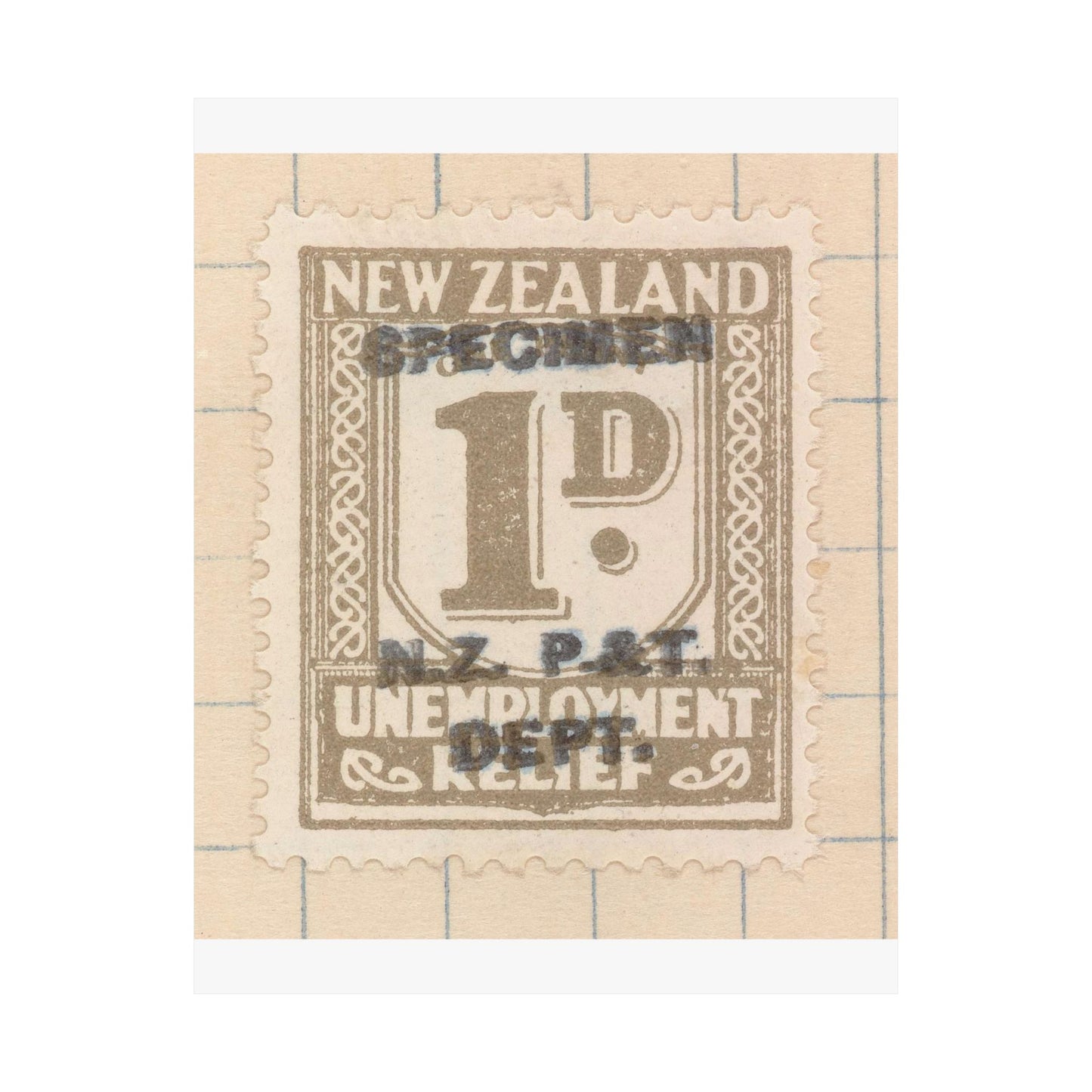 One penny Unemployment Relief stamp overprinted 'Specimen' High Quality Matte Wall Art Poster for Home, Office, Classroom