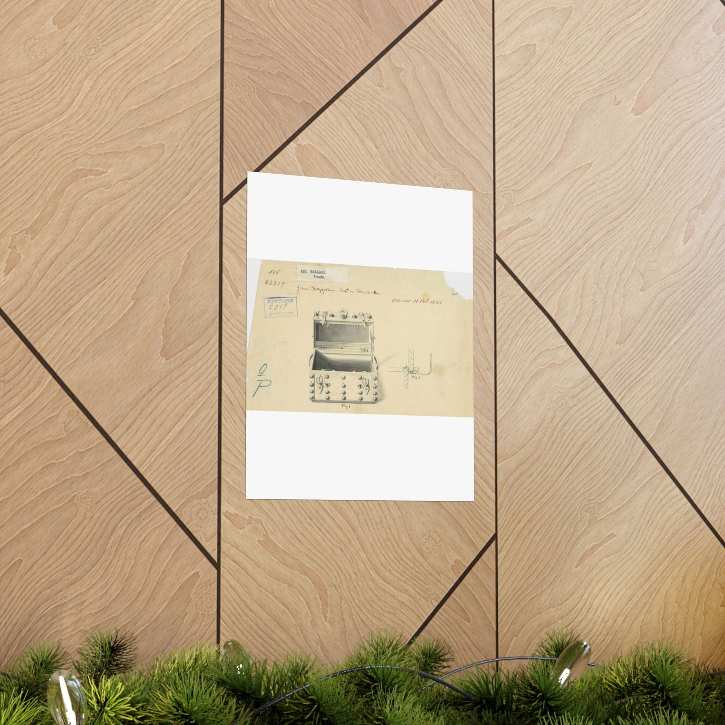 Patent drawing - Drawing of a Traveling Trunk Public domain image High Quality Matte Wall Art Poster for Home, Office, Classroom