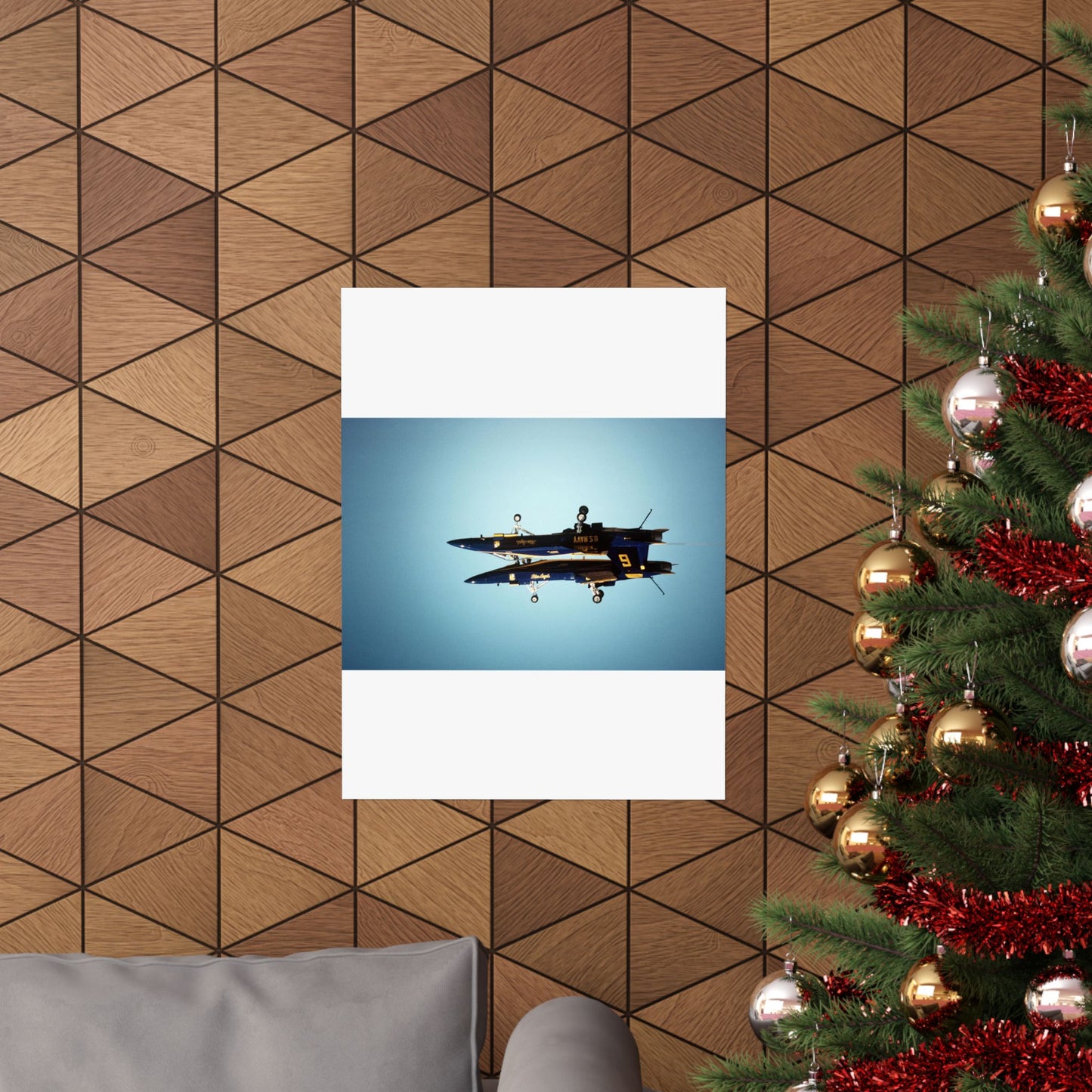 Two F/A-18A Hornet aircraft of the Blue Angels Flight Demonstration Squadron execute the Fortus maneuver during an air show High Quality Matte Wall Art Poster for Home, Office, Classroom