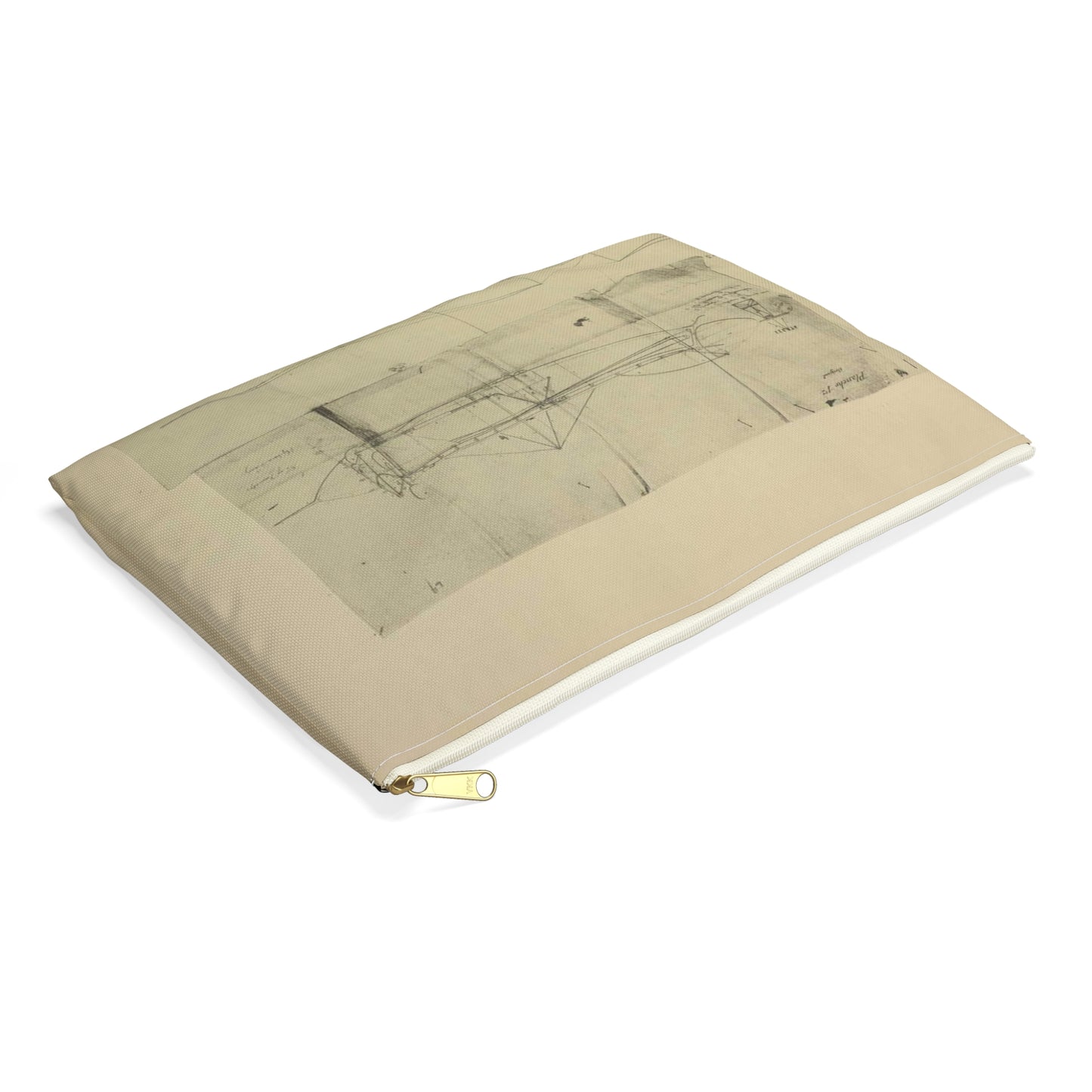 Patent drawing - Planche I et II du brevet n° 111.574 pris en France le 16 février 1876, par Penaud et Gauchot, pour «Un aéro-plane ou appareil aérien volant». Public domain image Large Organizer Pouch with Black Zipper