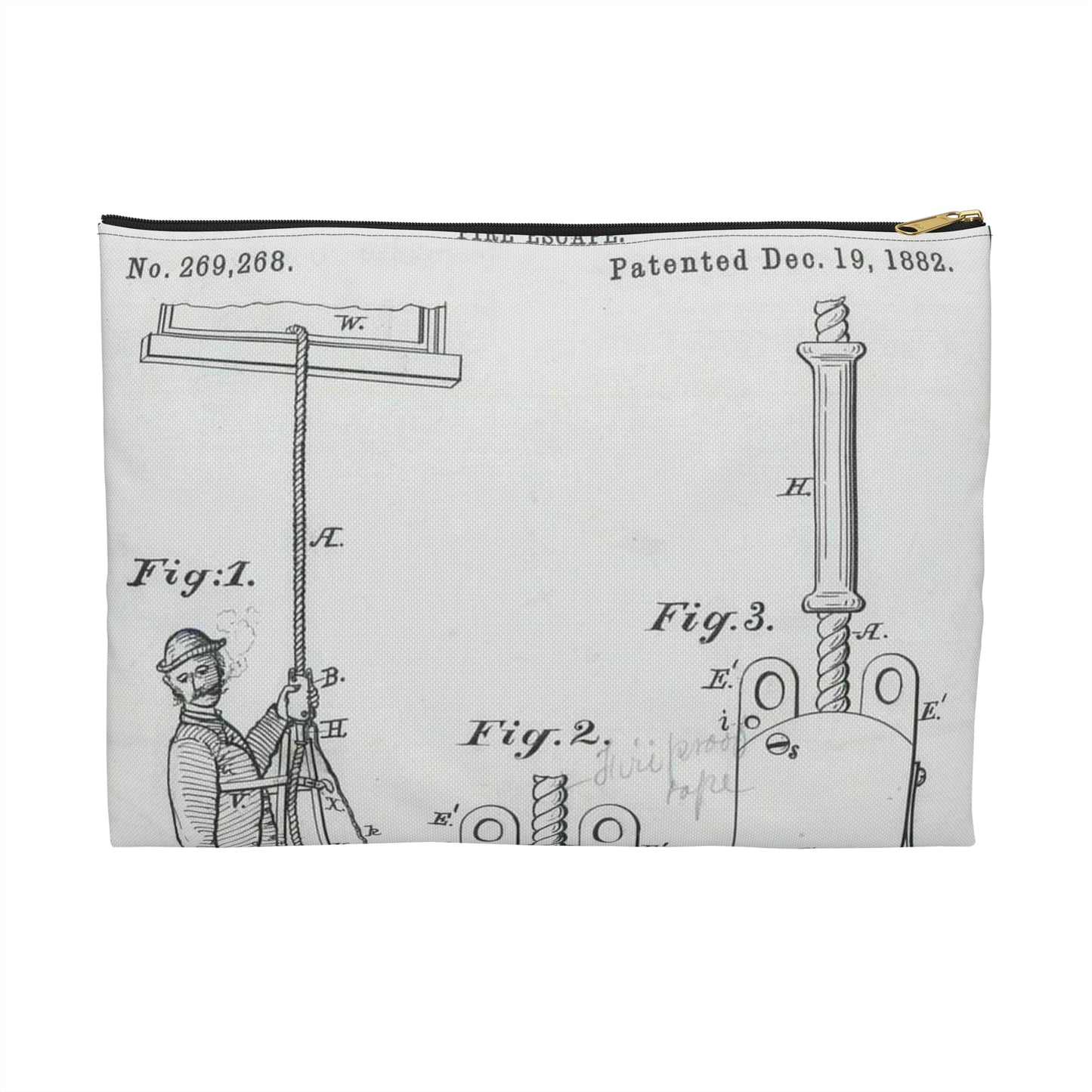 Patent Drawing of Engine - for O. F. Davis' Fire Escape Public domain image Large Organizer Pouch with Black Zipper