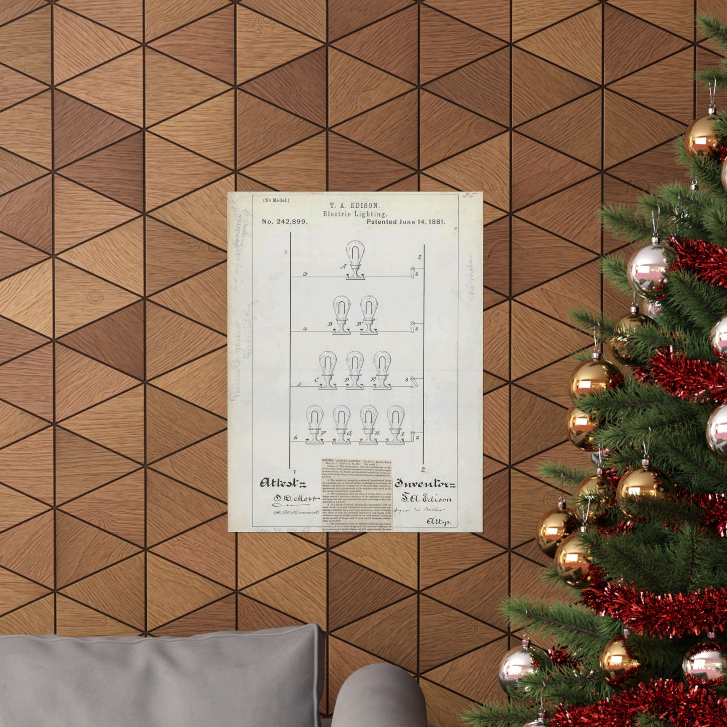 Patent drawing - for T. A. Edison's Electric Lighting Public domain image High Quality Matte Wall Art Poster for Home, Office, Classroom