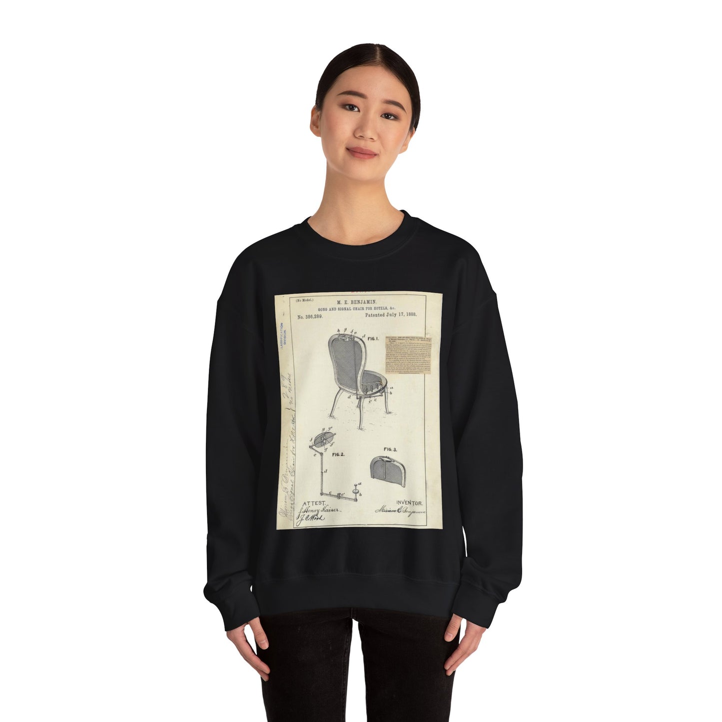 Patent drawing - for M. E. Benjamin's Gong and Signal Chair for Hotels Public domain image Black Heavy Blend Adult Crew Neck SweatShirt