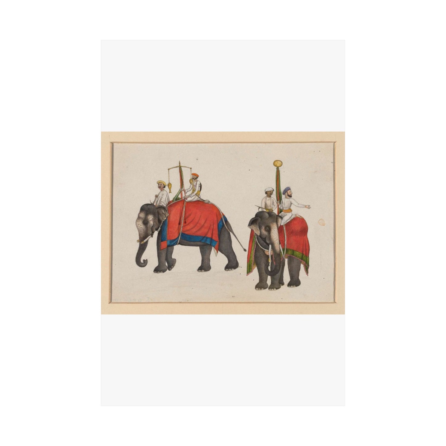 Two elephants carrying the fish and sun insignia of Mughal sovereignty High Quality Matte Wall Art Poster for Home, Office, Classroom