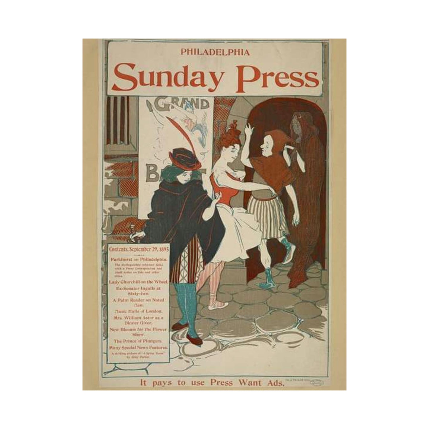 Philadelphia Sunday press. September 29, 1895. High Quality Matte Wall Art Poster for Home, Office, Classroom