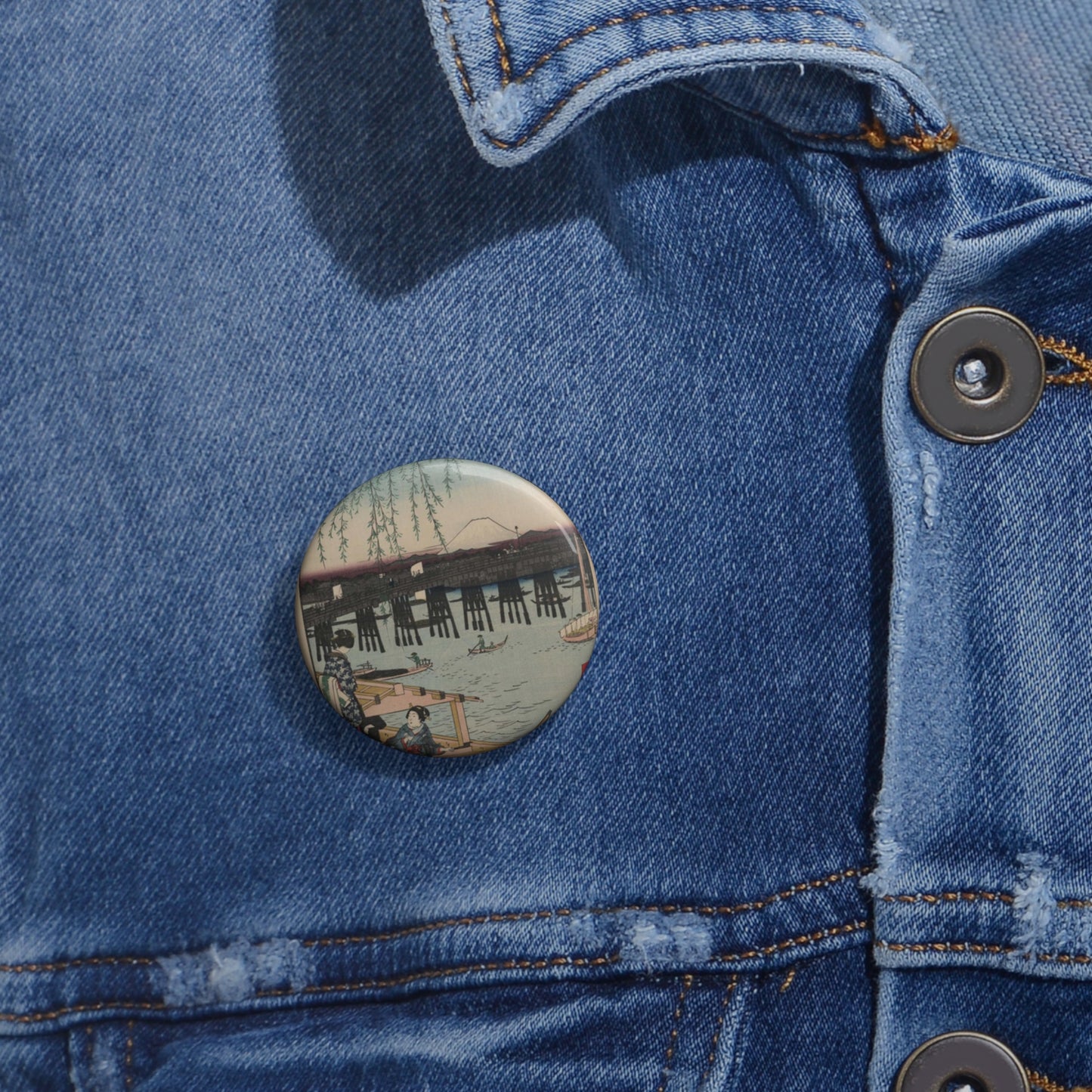 Tōto ryōgoku, Ando Hiroshige - Public domain portrait drawing Pin Buttons with Crisp Design