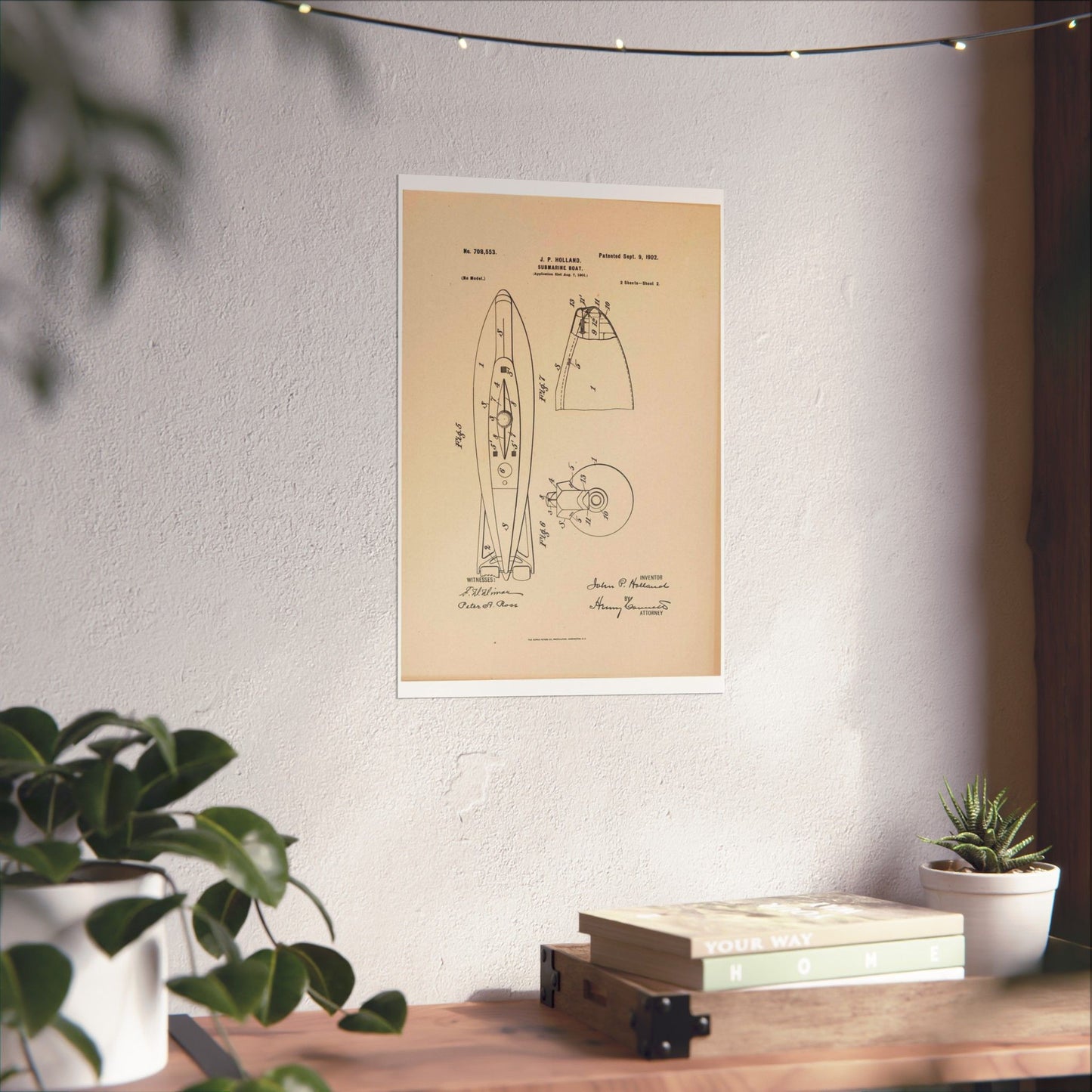 Patent drawing - Drawing for a Submarine Boat Public domain image High Quality Matte Wall Art Poster for Home, Office, Classroom