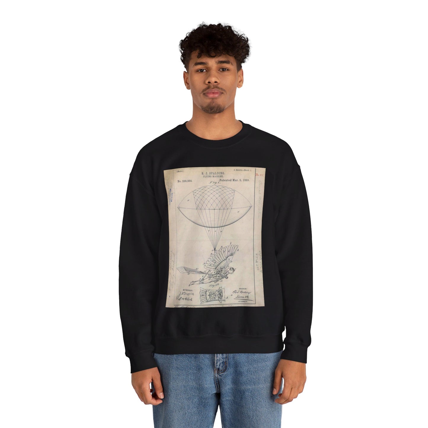 Patent drawing - for R. J. Spalding's Flying Machine Public domain image Black Heavy Blend Adult Crew Neck SweatShirt