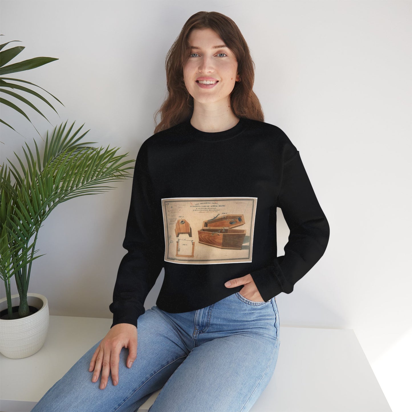 Patent drawing - Drawing for a Life - Preserving Coffin Public domain image Black Heavy Blend Adult Crew Neck SweatShirt