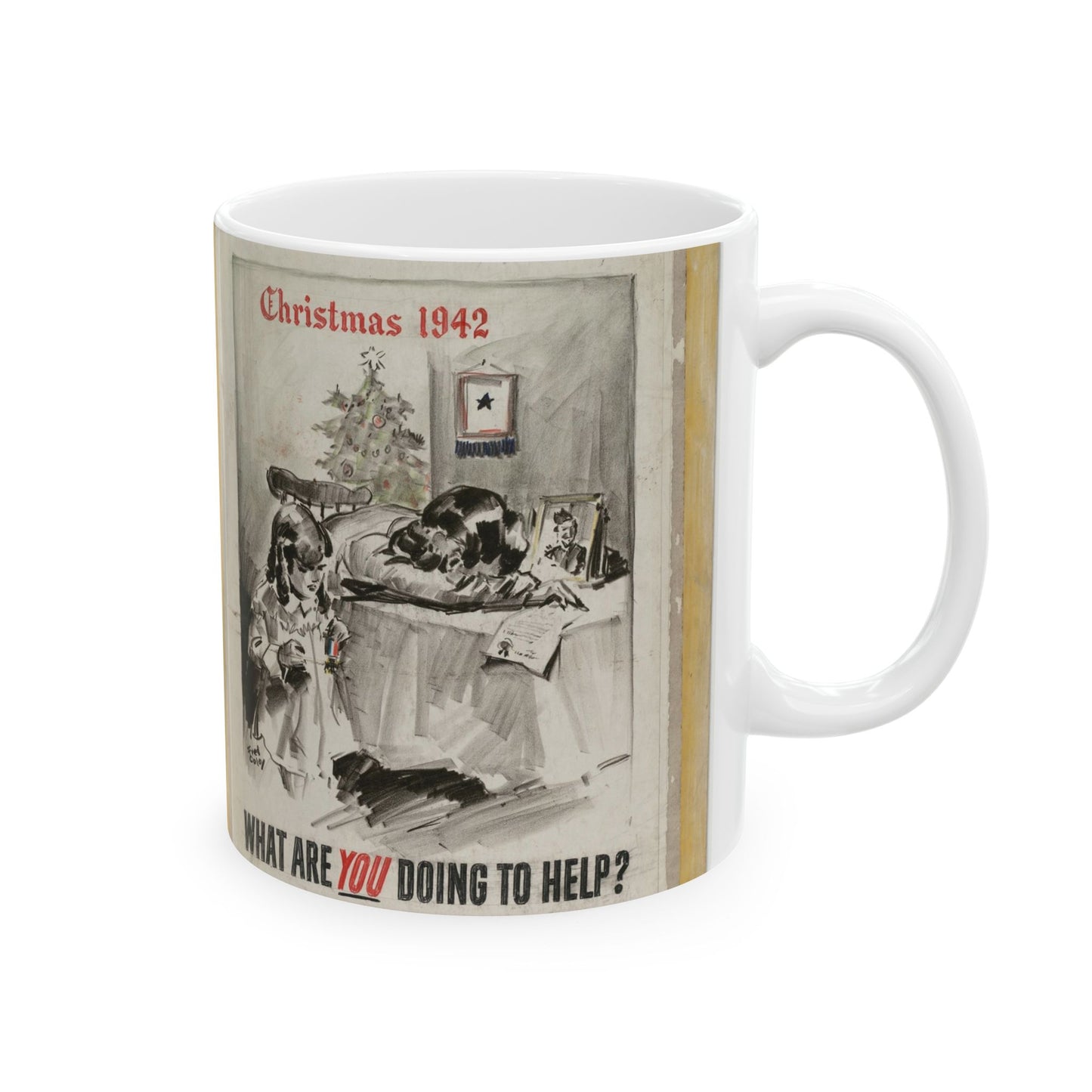 What Are You Doing to Help? Christmas 1942 Beautiful Novelty Ceramic Coffee Mug 11oz