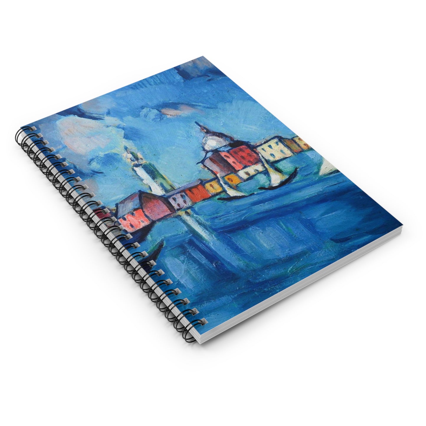Magi veneetsia - A painting of boats in a harbor with buildings in the background Spiral Bound Ruled Notebook with Printed Cover