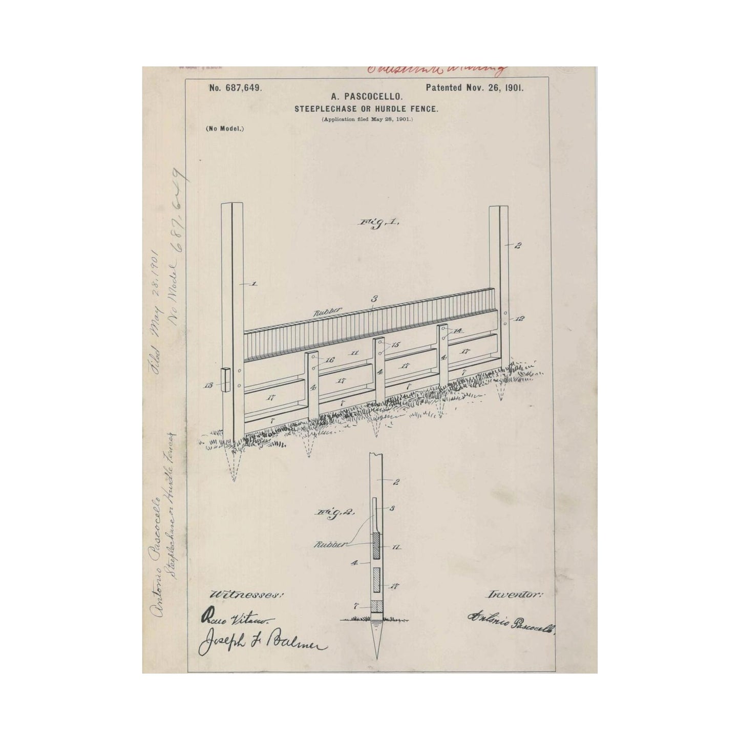 Patent Drawing of Engine - for A. Pascocello' Steeplechase or Hurdle Fence Public domain image High Quality Matte Wall Art Poster for Home, Office, Classroom