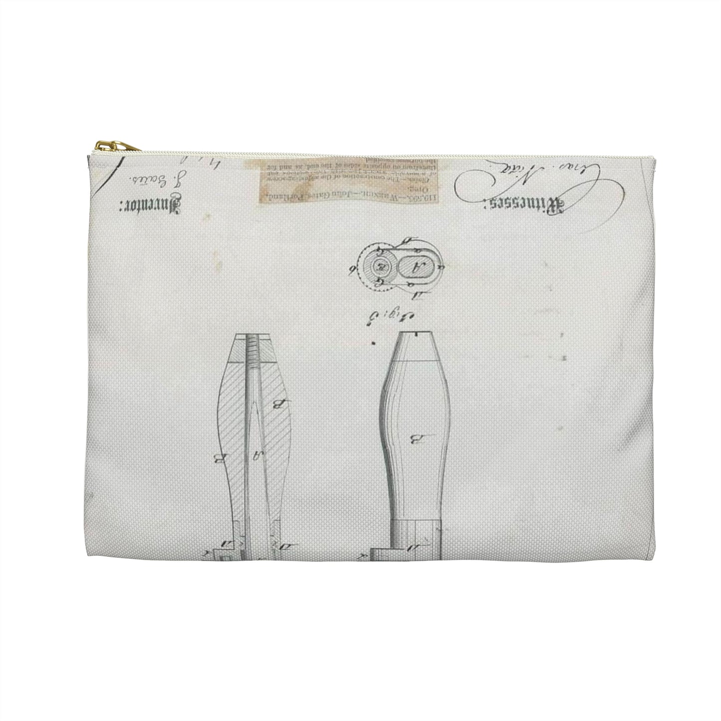 Patent Drawing of Engine - for J. Gates' Monkey Wrench Public domain image Large Organizer Pouch with Black Zipper