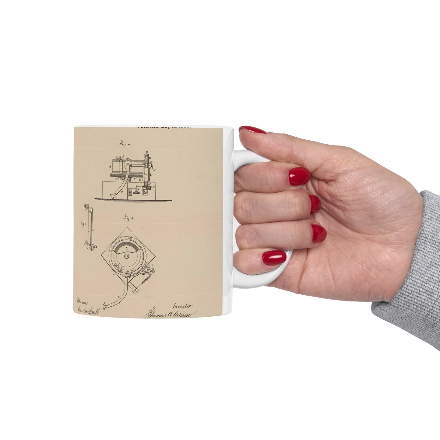 Patent Drawing of Engine - Drawing for a Phonograph Public domain image Beautiful Novelty Ceramic Coffee Mug 11oz