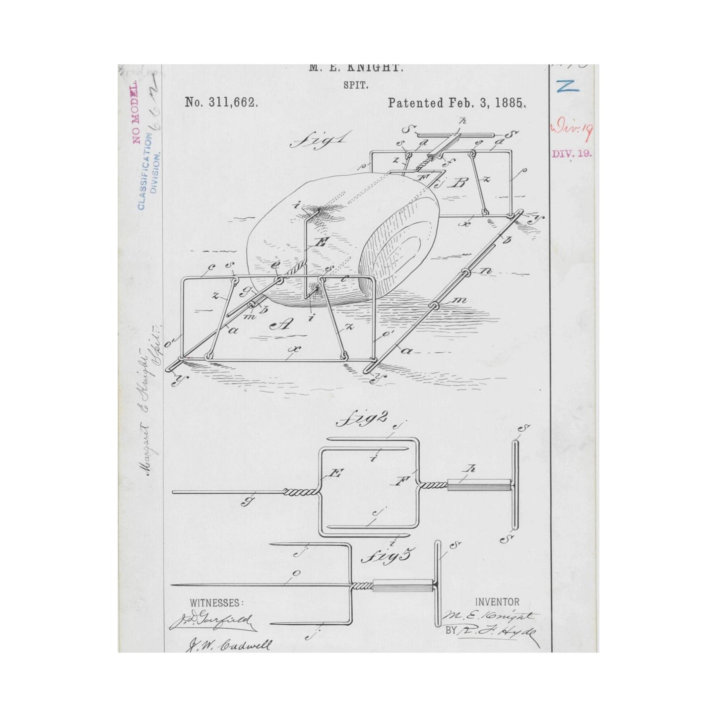 Patent drawing - for M. E. Knight's Spit Public domain image High Quality Matte Wall Art Poster for Home, Office, Classroom