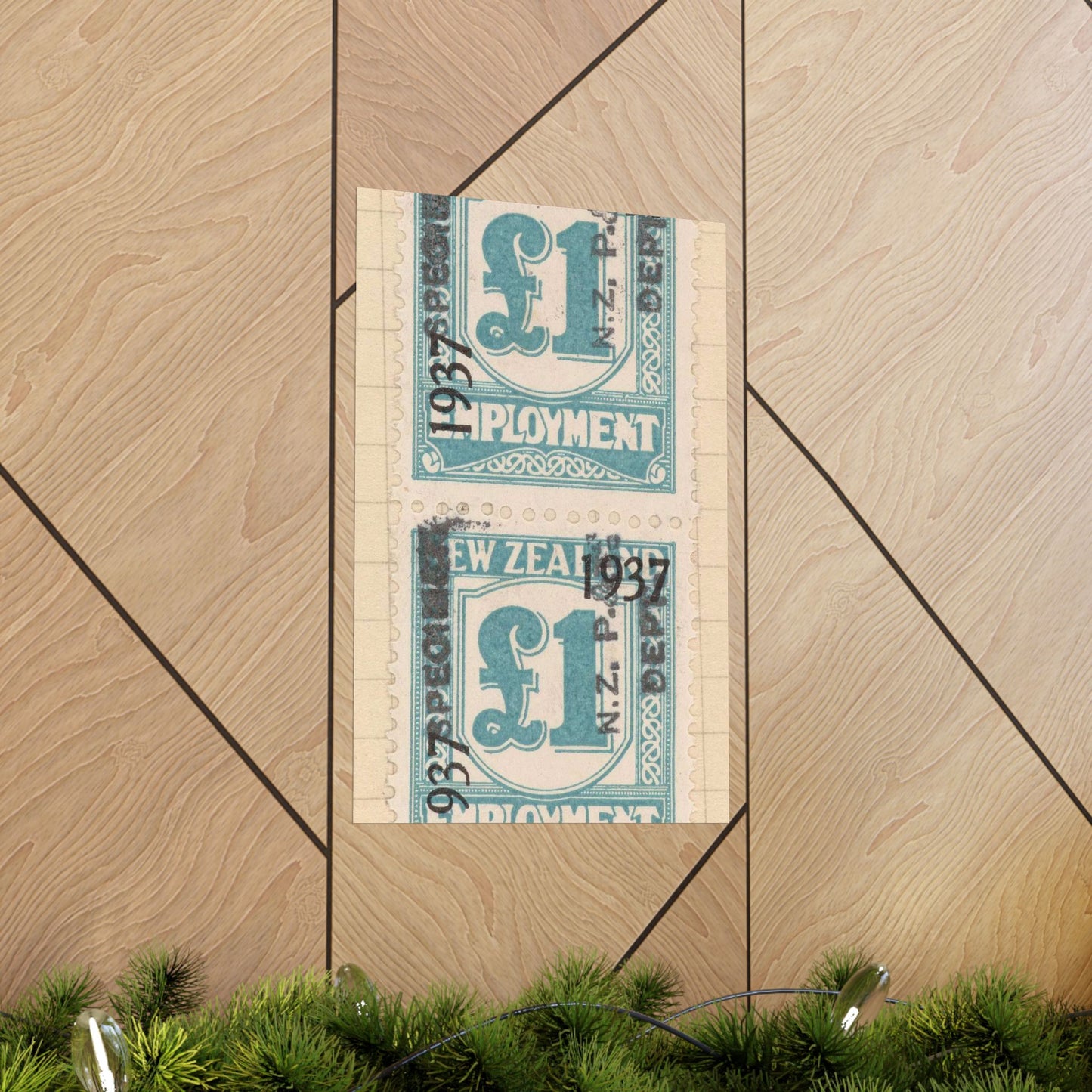 Block of one pound Unemployment Relief stamps overprinted '1937' and 'Specimen' High Quality Matte Wall Art Poster for Home, Office, Classroom