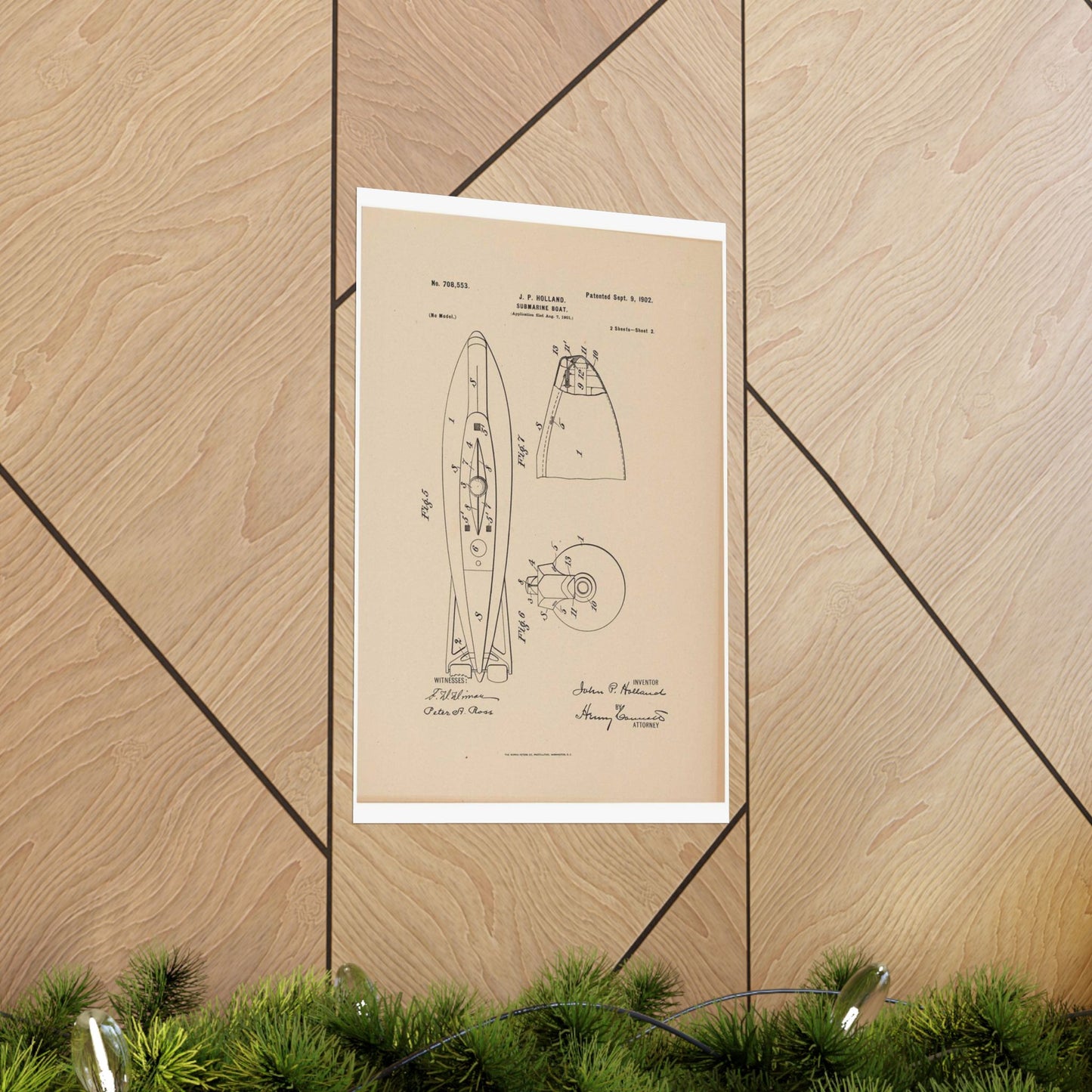 Patent drawing - Drawing for a Submarine Boat Public domain image High Quality Matte Wall Art Poster for Home, Office, Classroom