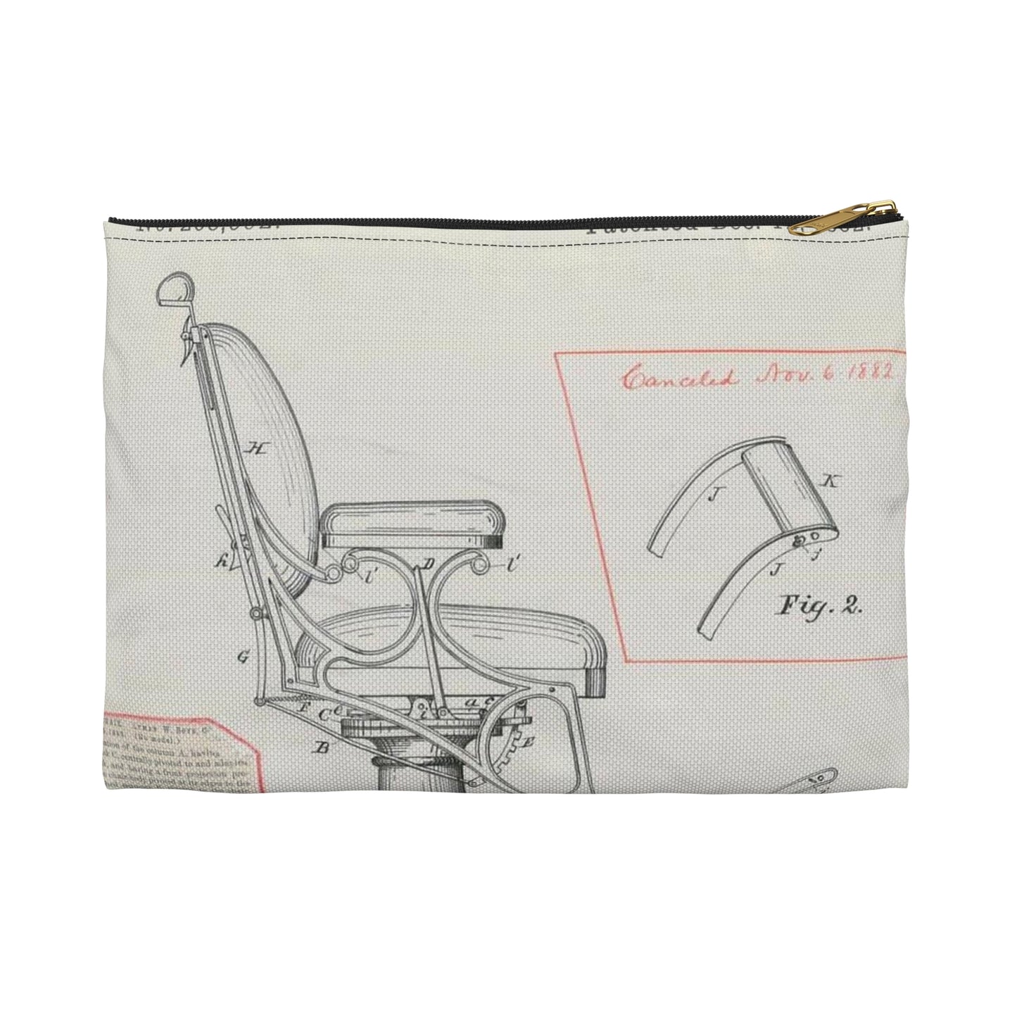 Patent drawing - for L. W. Boys' Barber's Chair Public domain image Large Organizer Pouch with Black Zipper