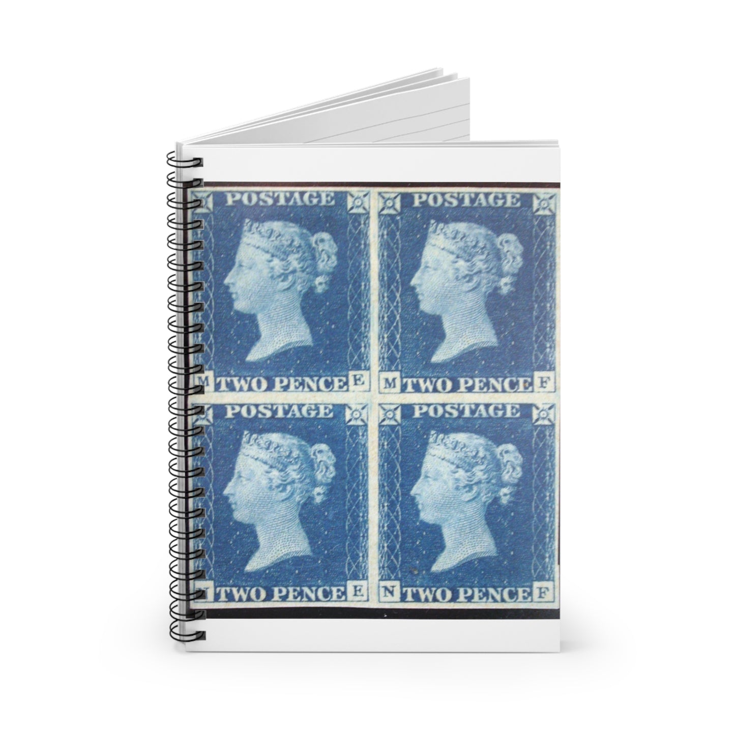 "Two Penny Blue" postage stamps Spiral Bound Ruled Notebook with Printed Cover