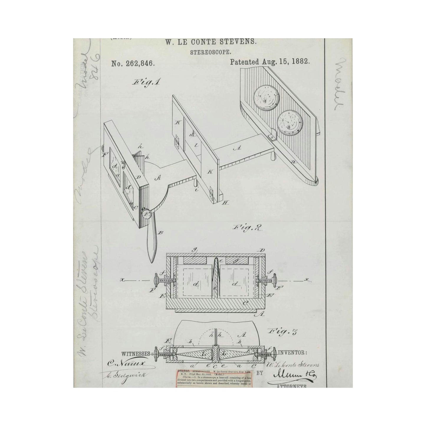 Patent drawing - for W. Le Conte Stevens' Stereoscope Public domain image High Quality Matte Wall Art Poster for Home, Office, Classroom