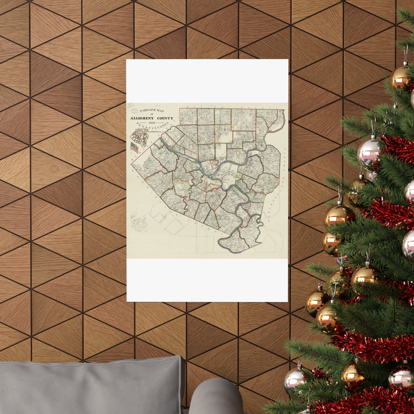 Farm line map of Allegheny County, Pennsylvania / High Quality Matte Wall Art Poster for Home, Office, Classroom