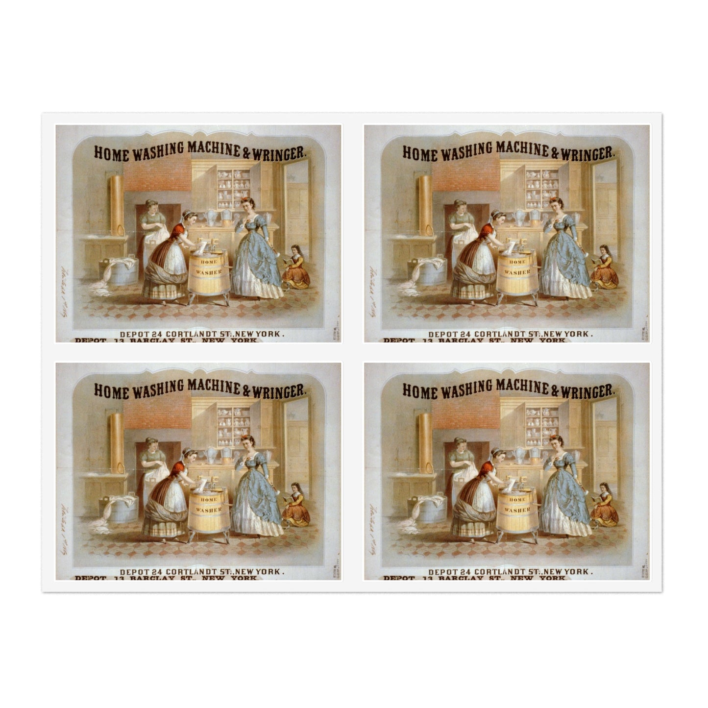 Home washing machine & wringer - A painting of a woman washing a child in a kitchen Laminated UV Protective Vinyl Stickers