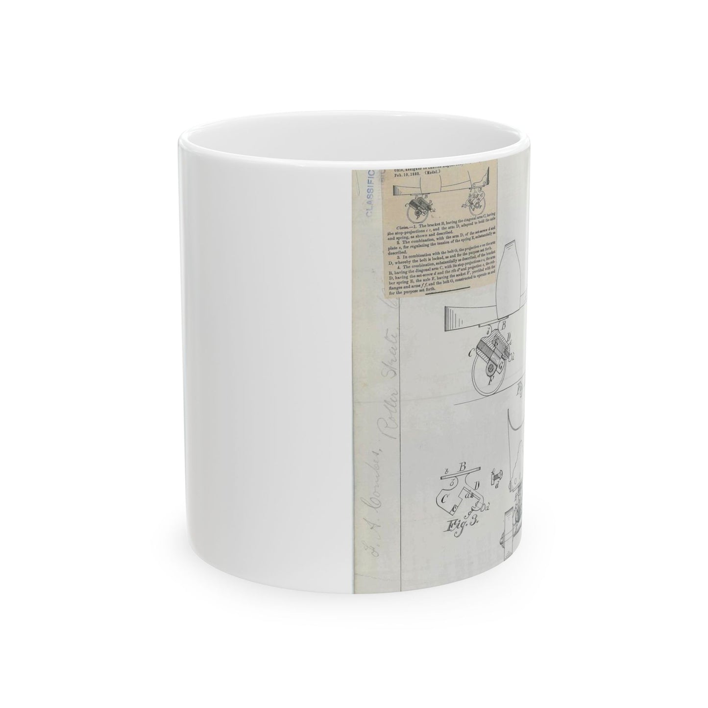 Patent drawing - for F. A. Combes' Roller Skate Public domain image Beautiful Novelty Ceramic Coffee Mug 11oz