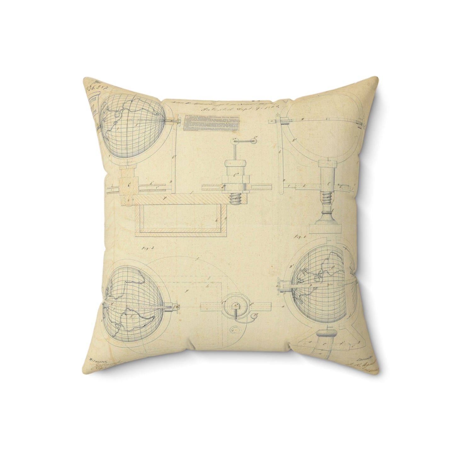 Patent drawing - Drawing of an Improvement in School Globes Public domain image Decorative Accent Square Pillow