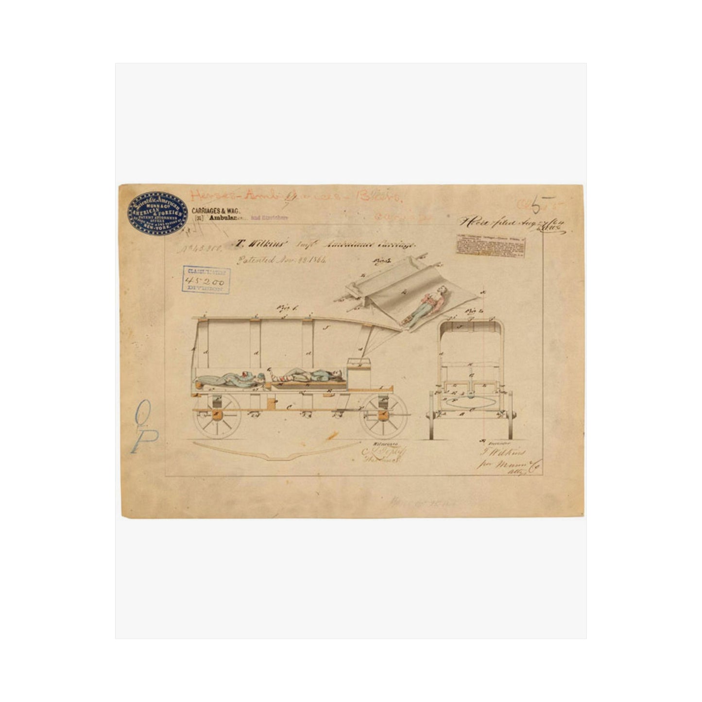 Patent drawing - Drawing of Improved Ambulance Carriage Public domain image High Quality Matte Wall Art Poster for Home, Office, Classroom