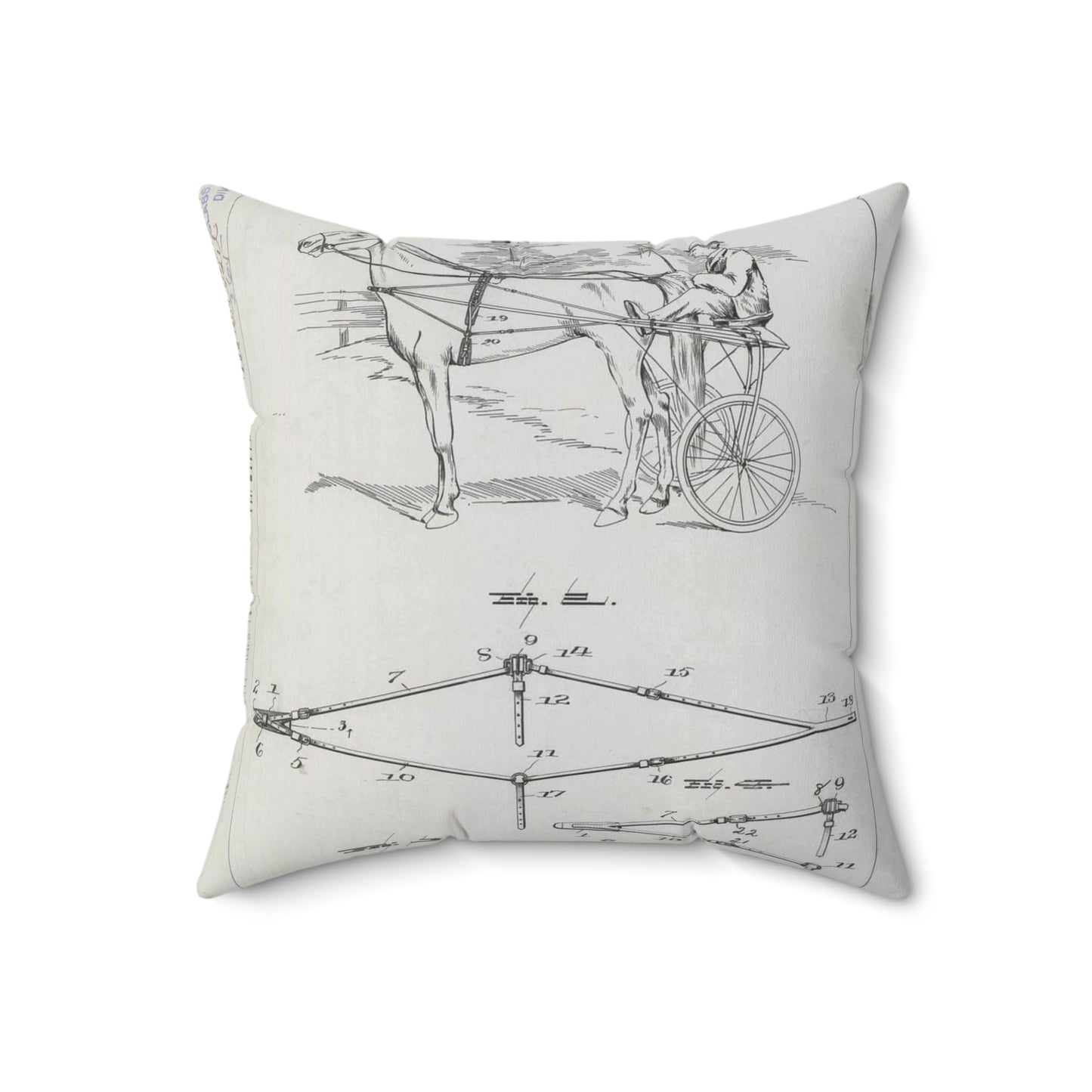 Patent drawing - for J. H. Snapp's Racing Harness Attachment Public domain image Decorative Accent Square Pillow