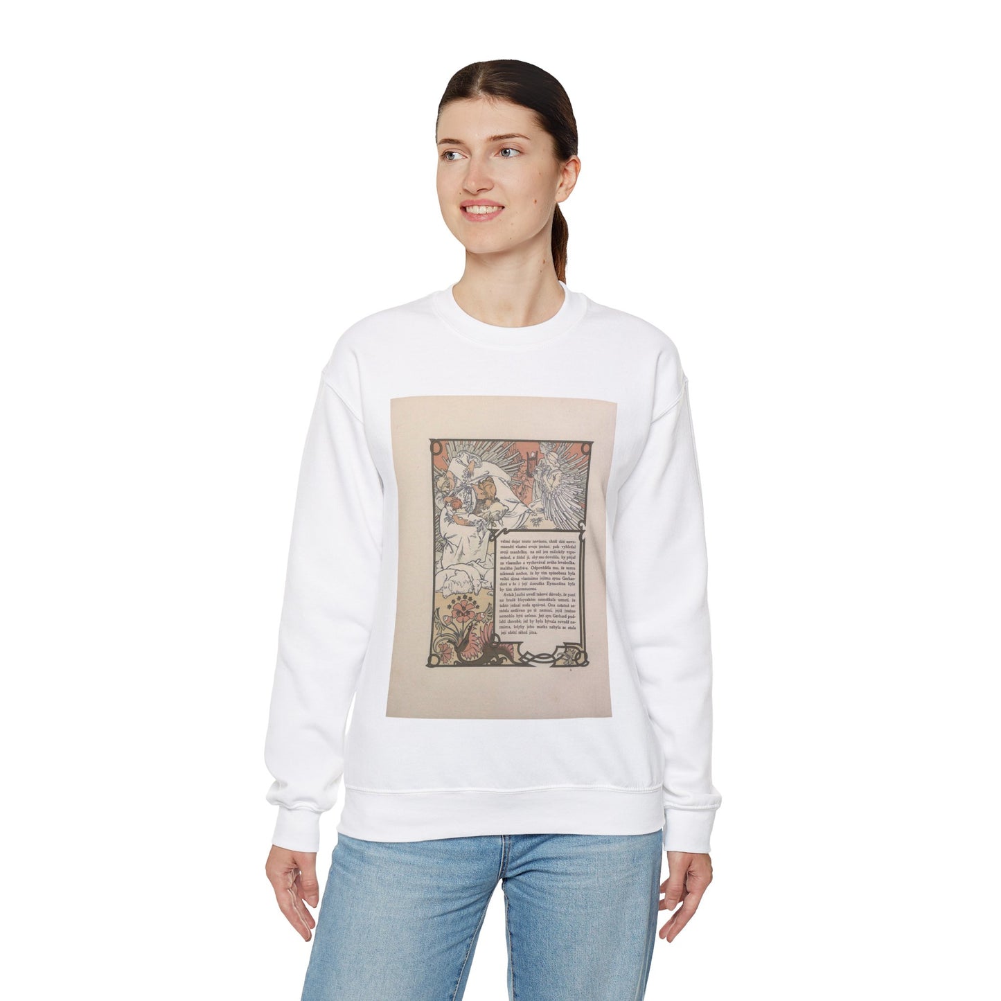 Alphonse Mucha - Ilsea, princezna tripolisska - illustration 01 - Alfons Mucha White Heavy Blend Adult Crew Neck SweatShirt