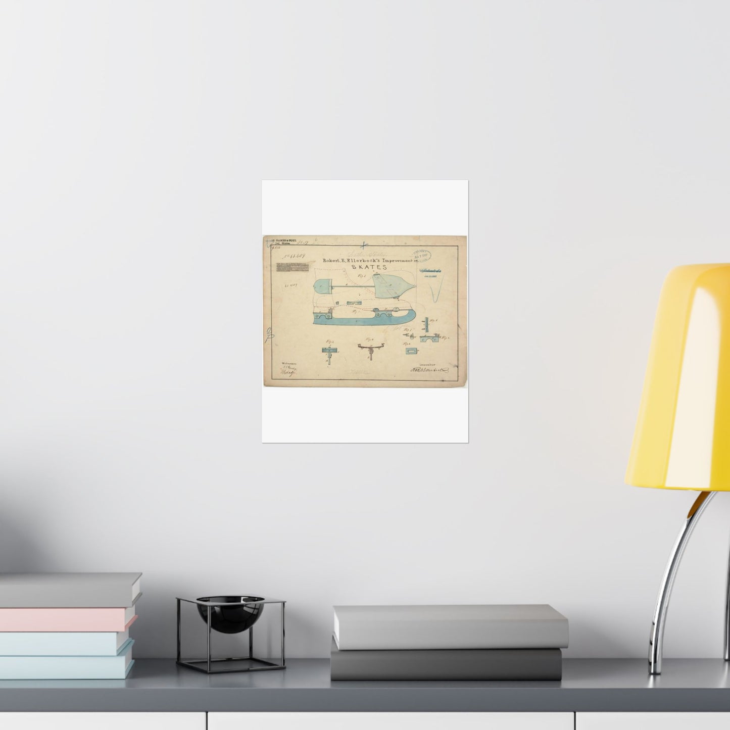 Patent drawing - Drawing of Improvement in Skates Public domain image High Quality Matte Wall Art Poster for Home, Office, Classroom