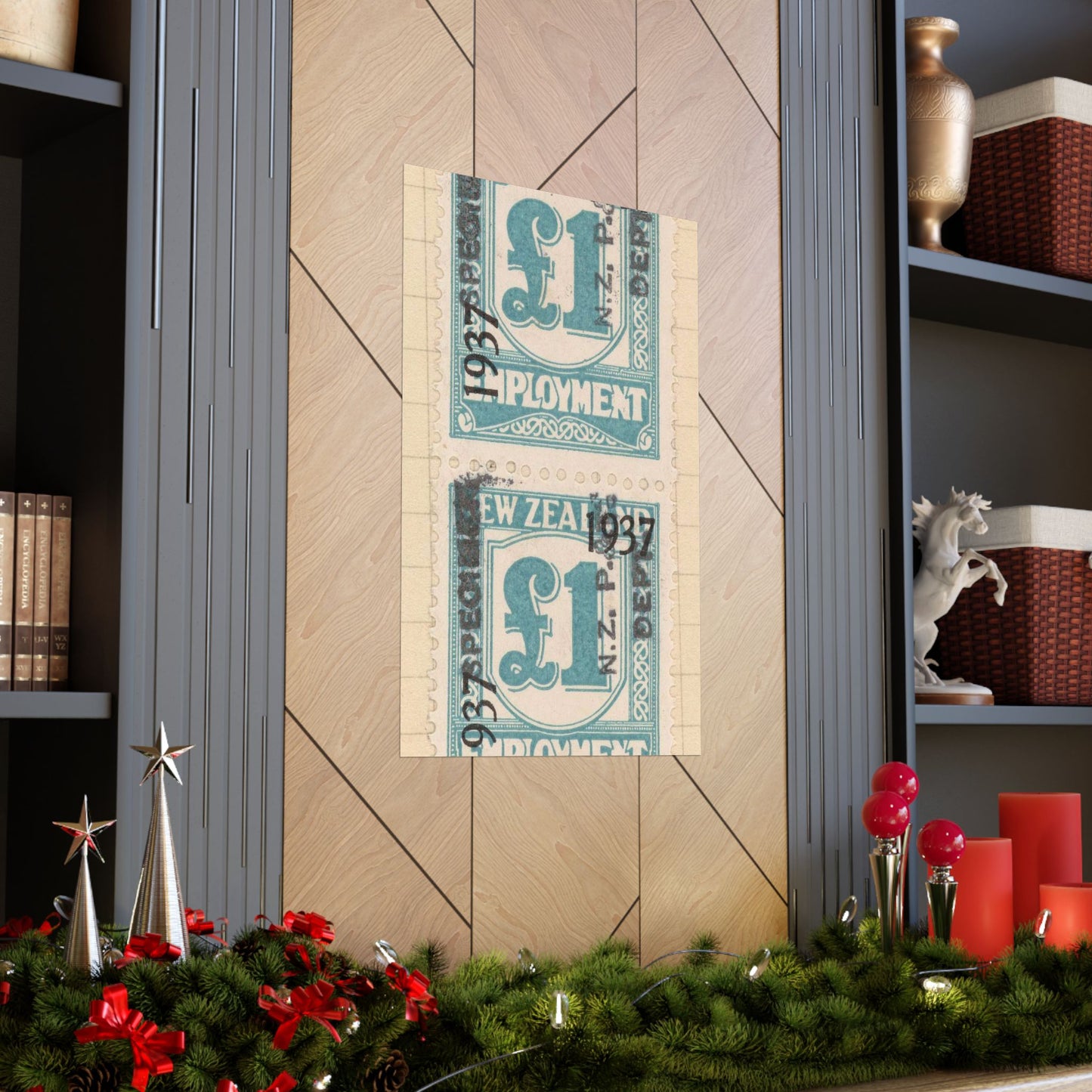 Block of one pound Unemployment Relief stamps overprinted '1937' and 'Specimen' High Quality Matte Wall Art Poster for Home, Office, Classroom