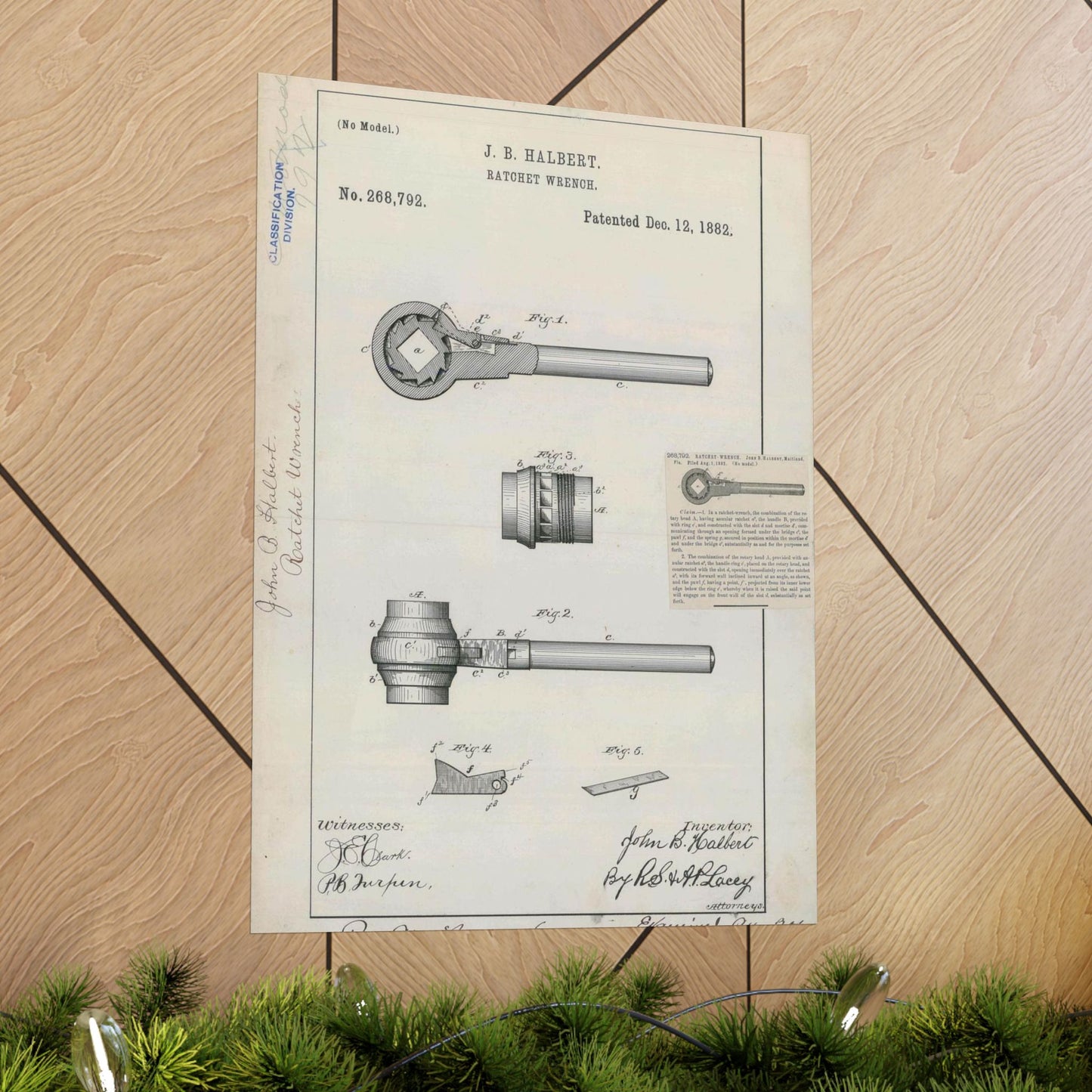 Patent Drawing of Engine - for J. B. Halbert's Ratchet Wrench Public domain image High Quality Matte Wall Art Poster for Home, Office, Classroom