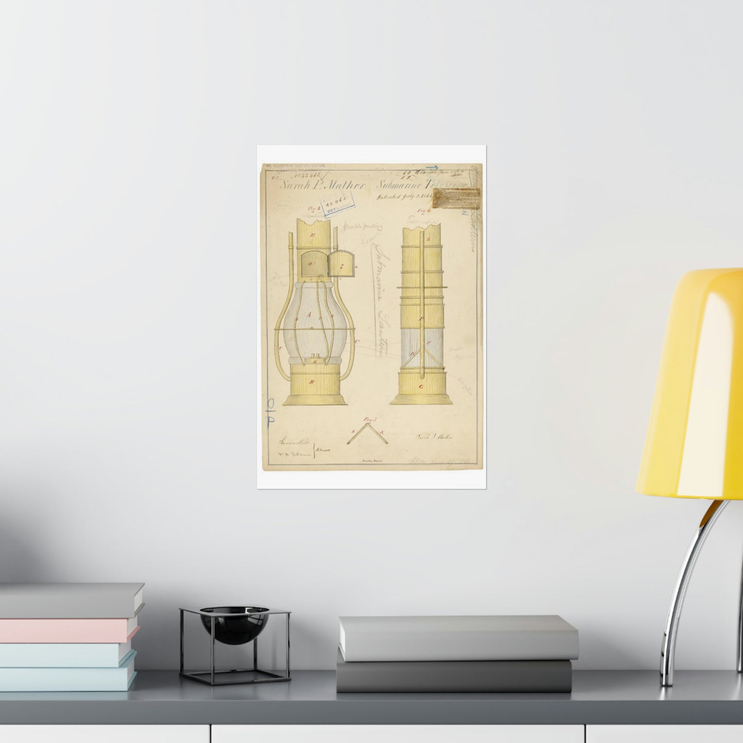 Patent drawing - Drawing of Submarine Telescope Public domain image High Quality Matte Wall Art Poster for Home, Office, Classroom