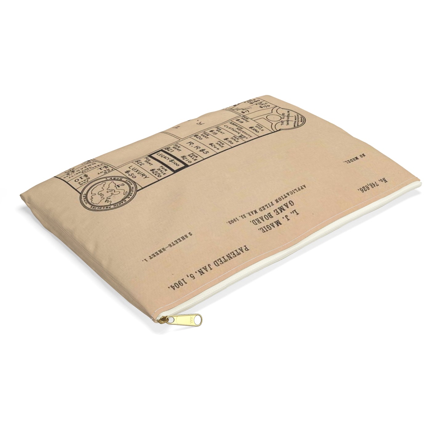 Patent Drawing of Engine - Drawing for a Game Board Public domain image Large Organizer Pouch with Black Zipper