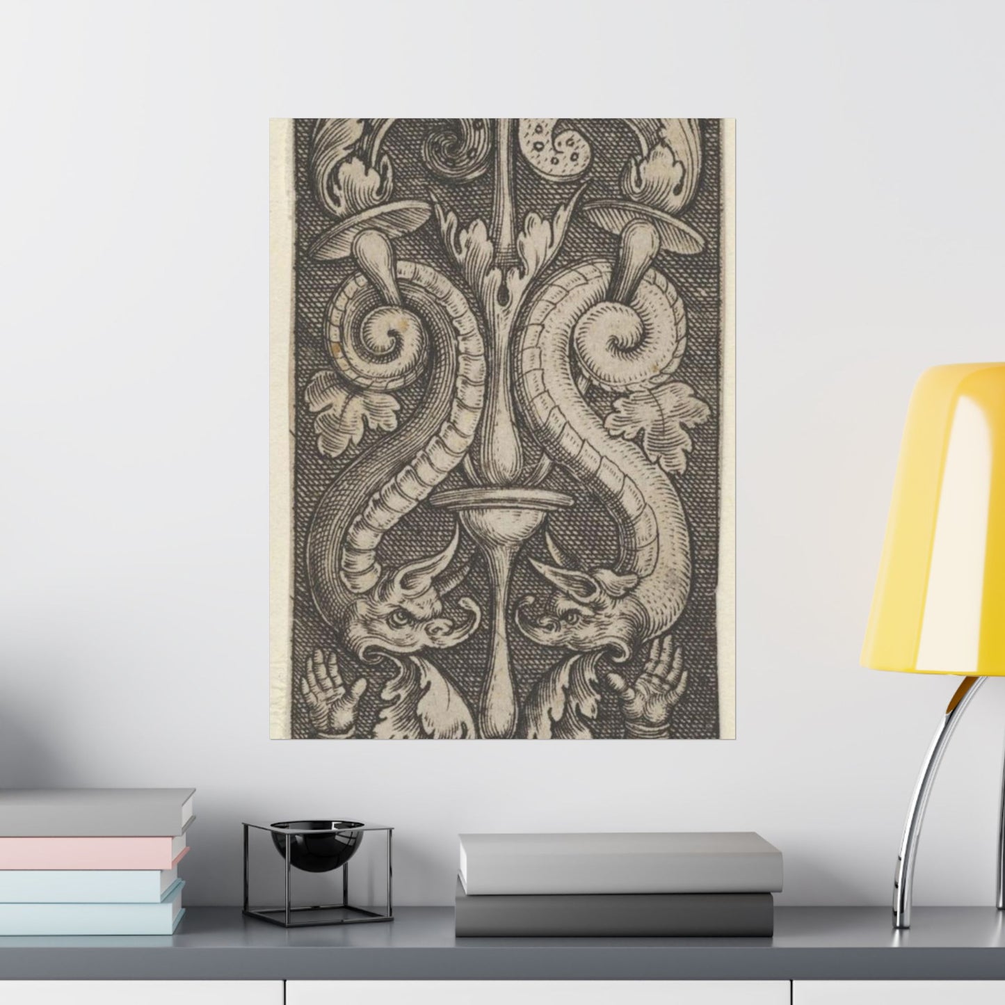 Vertical Panel with a Candelabrum Stemming from a Leaf-Faced Grostesque at Bottom High Quality Matte Wall Art Poster for Home, Office, Classroom