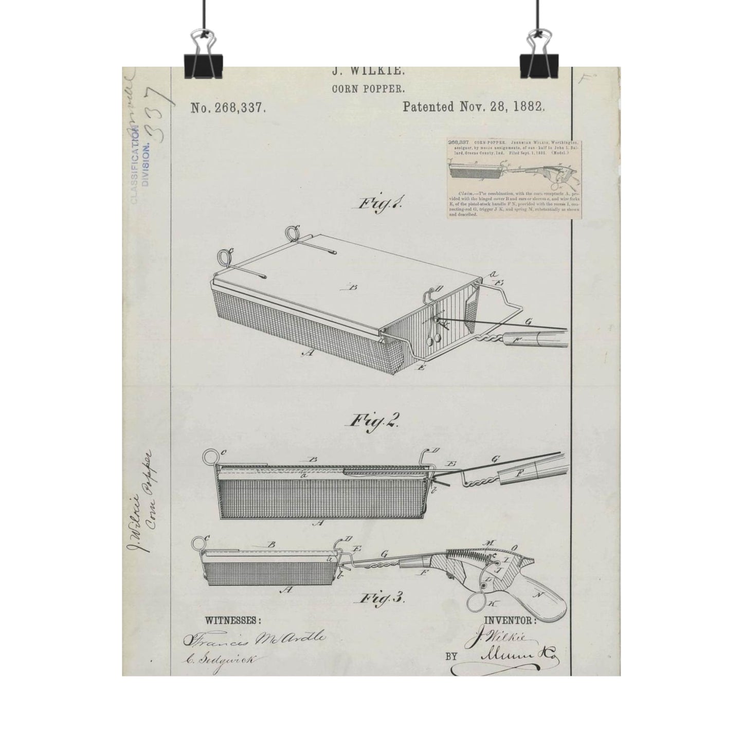 Patent Drawing of Engine - for J. Wilkie's Corn Popper Public domain image High Quality Matte Wall Art Poster for Home, Office, Classroom