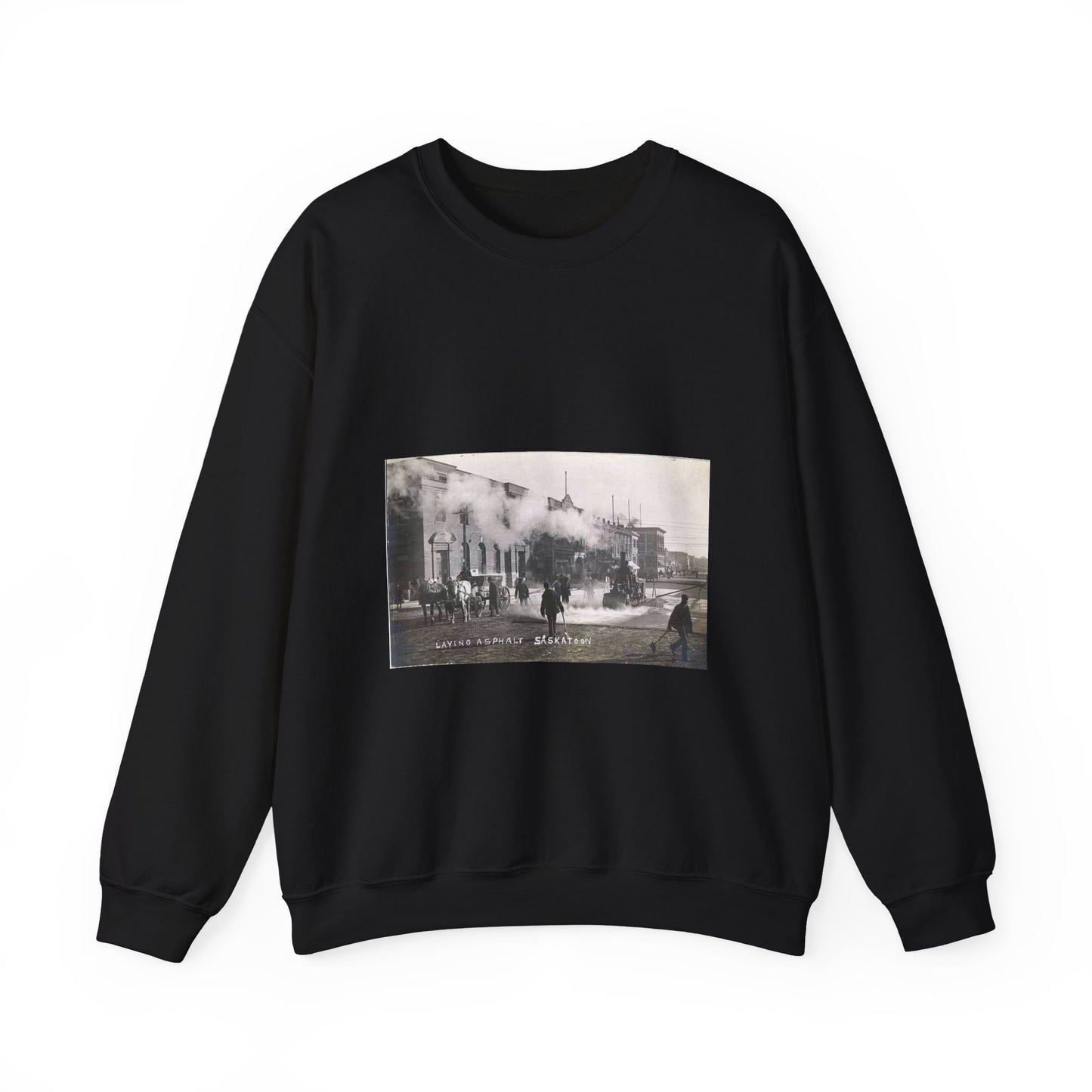 Laying Asphalt, all workers and equipment in view (NBY 10449) Black Heavy Blend Adult Crew Neck SweatShirt