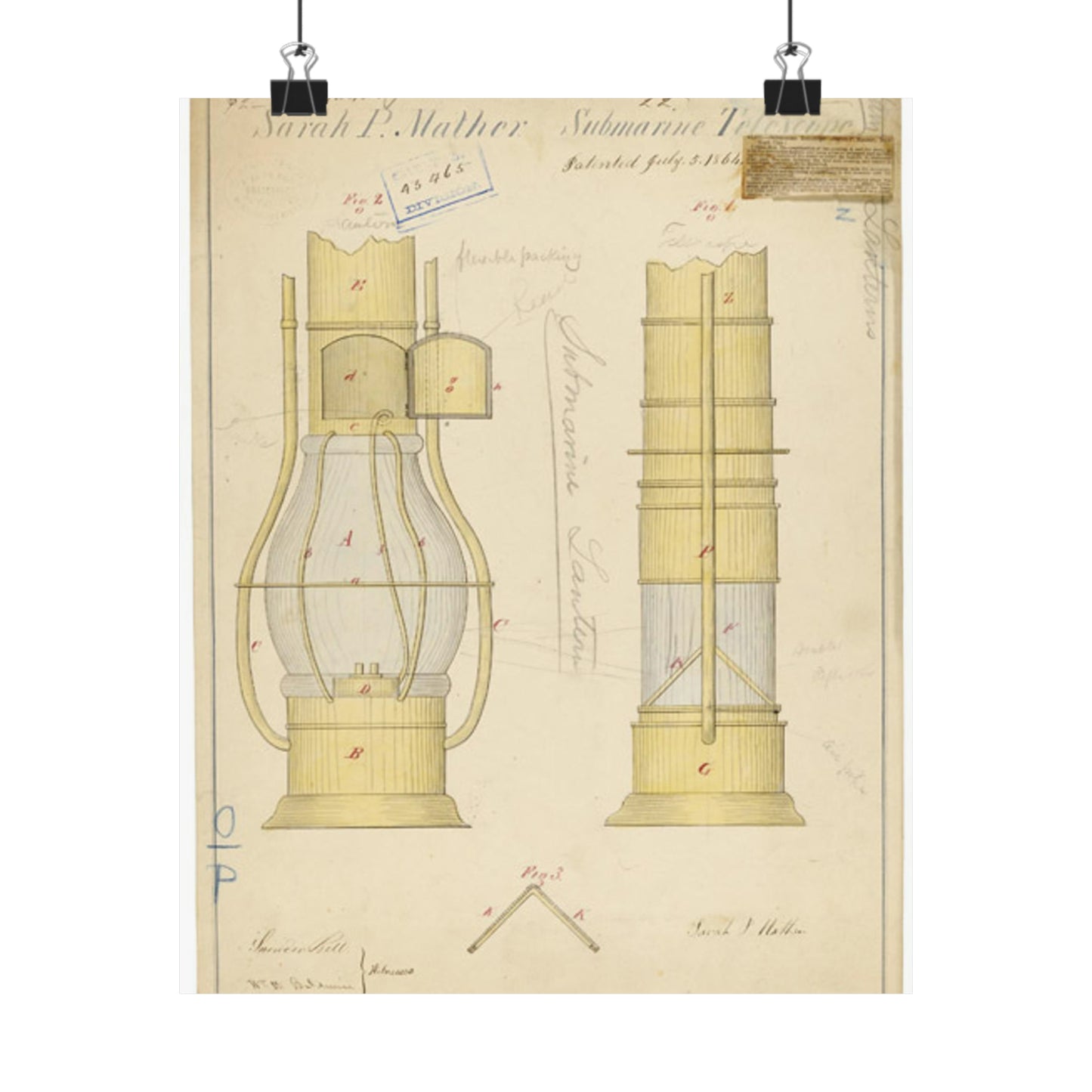 Patent drawing - Drawing of Submarine Telescope Public domain image High Quality Matte Wall Art Poster for Home, Office, Classroom