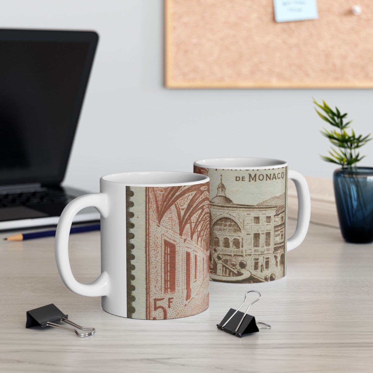 Frimärke ur Gösta Bodmans filatelistiska motivsamling, påbörjad 1950.Frimärke från Monaco, 1952. Motiv av "Herculesgalleriet. Beautiful Novelty Ceramic Coffee Mug 11oz