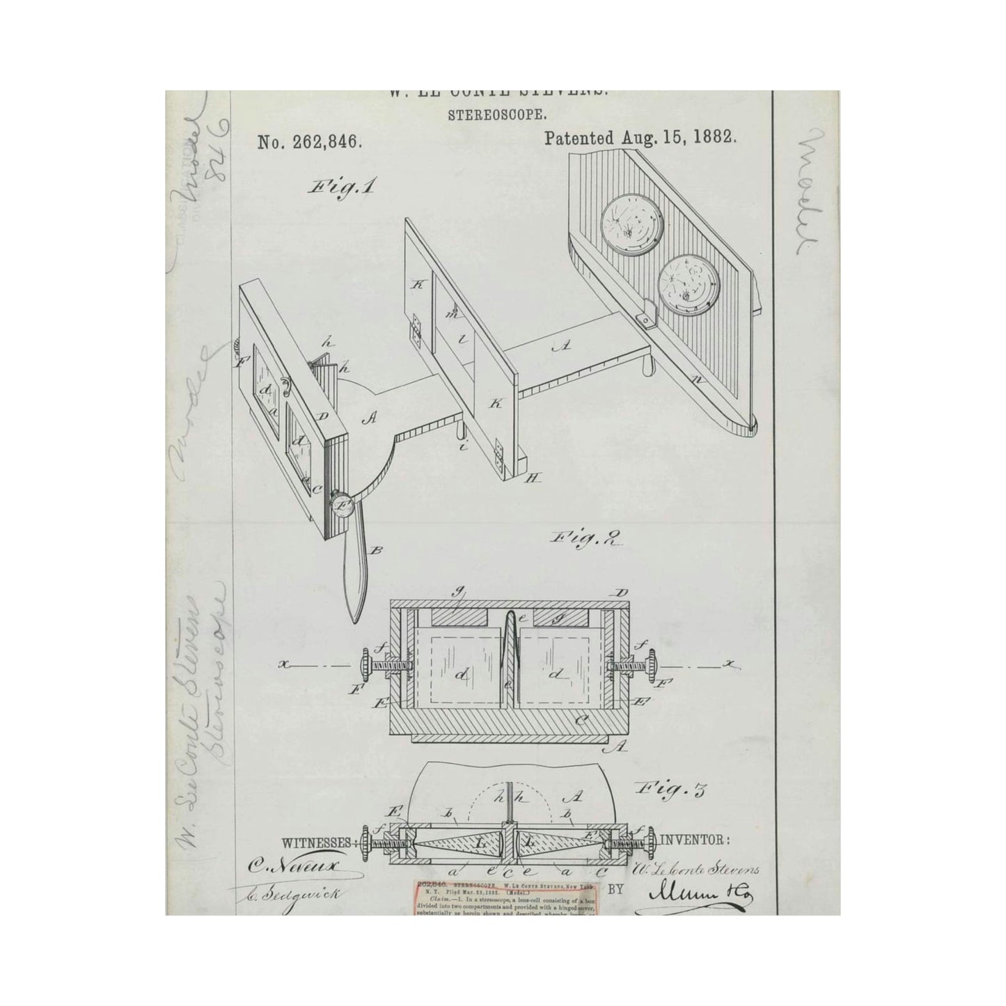 Patent drawing - for W. Le Conte Stevens' Stereoscope Public domain image High Quality Matte Wall Art Poster for Home, Office, Classroom
