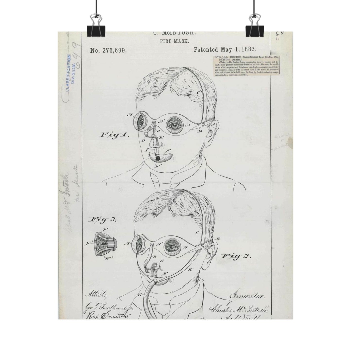 Patent drawing - for C. McIntosh's Fire Mask Public domain image High Quality Matte Wall Art Poster for Home, Office, Classroom