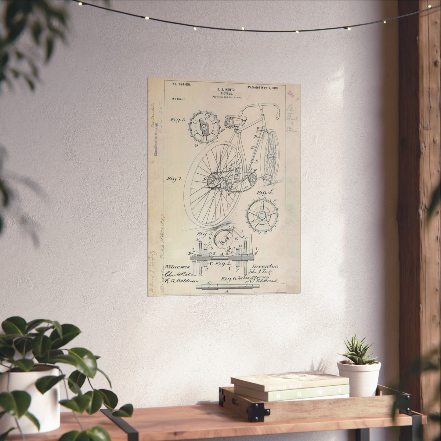Patent drawing - for J. J. Hentz' Bicycle Public domain image High Quality Matte Wall Art Poster for Home, Office, Classroom