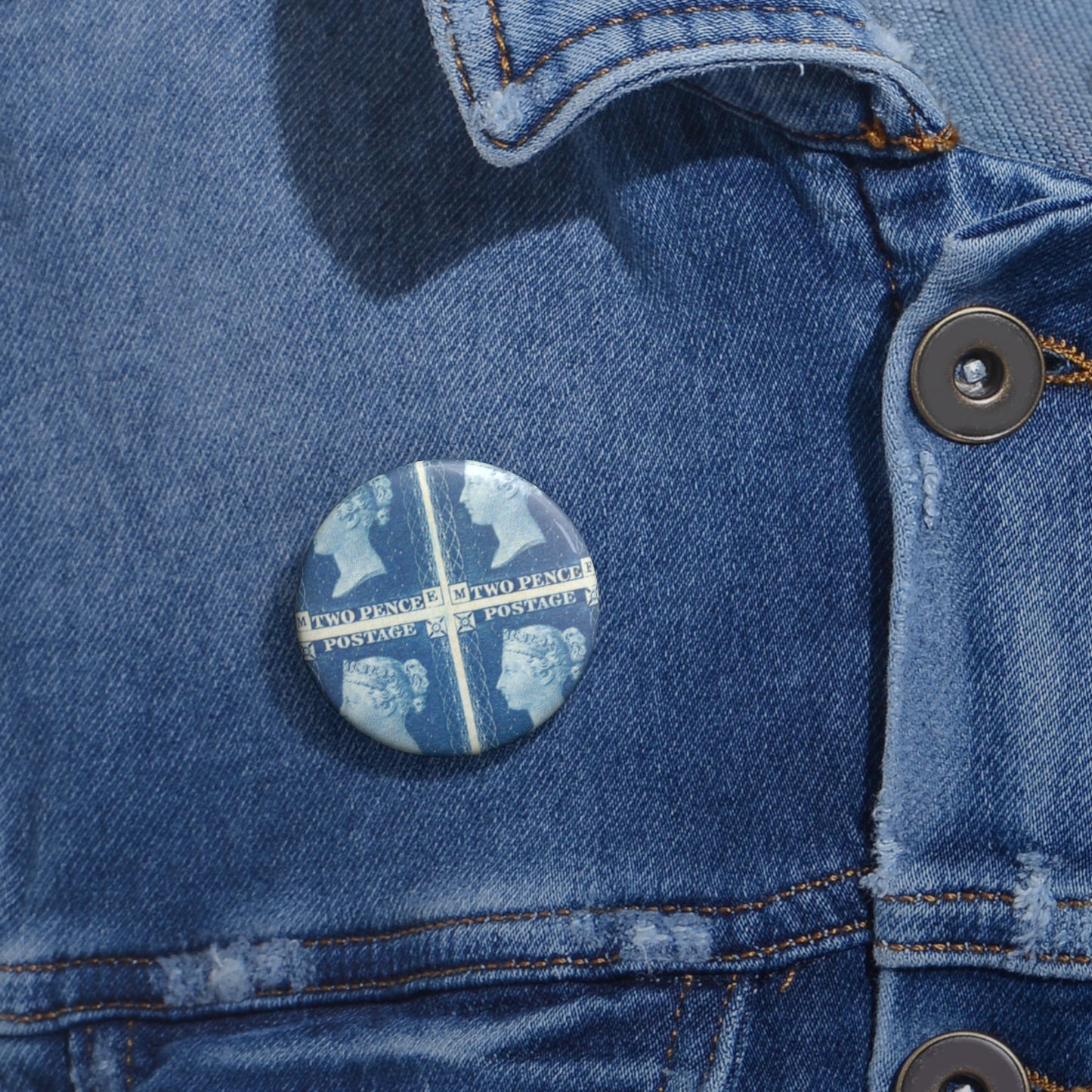 "Two Penny Blue" postage stamps Pin Buttons with Crisp Design