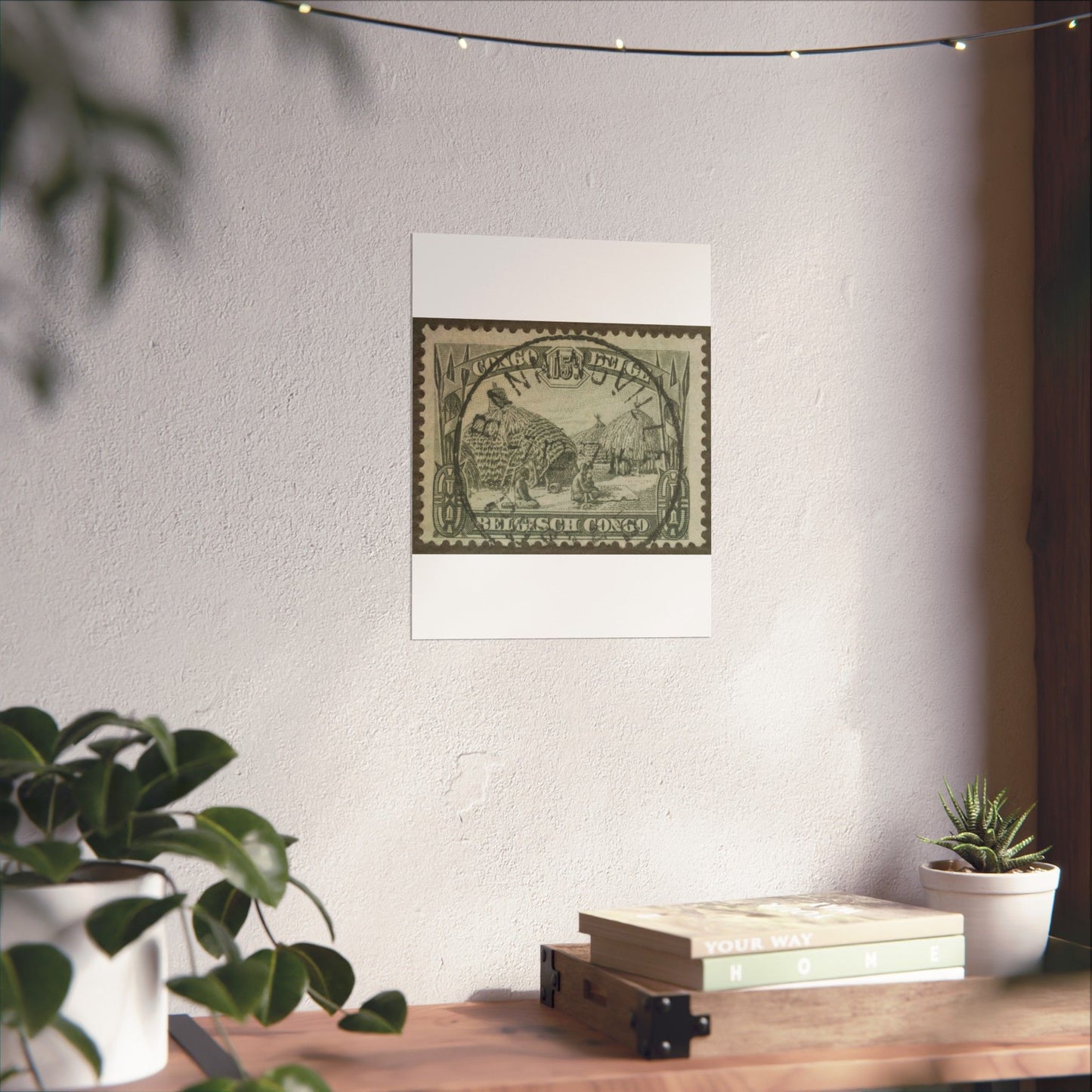 Frimärke ur Gösta Bodmans filatelistiska motivsamling, påbörjad 1950.Hydda i Kraal i Kivu, Kongo. Motiv från Bengaliska Congo 1932. High Quality Matte Wall Art Poster for Home, Office, Classroom