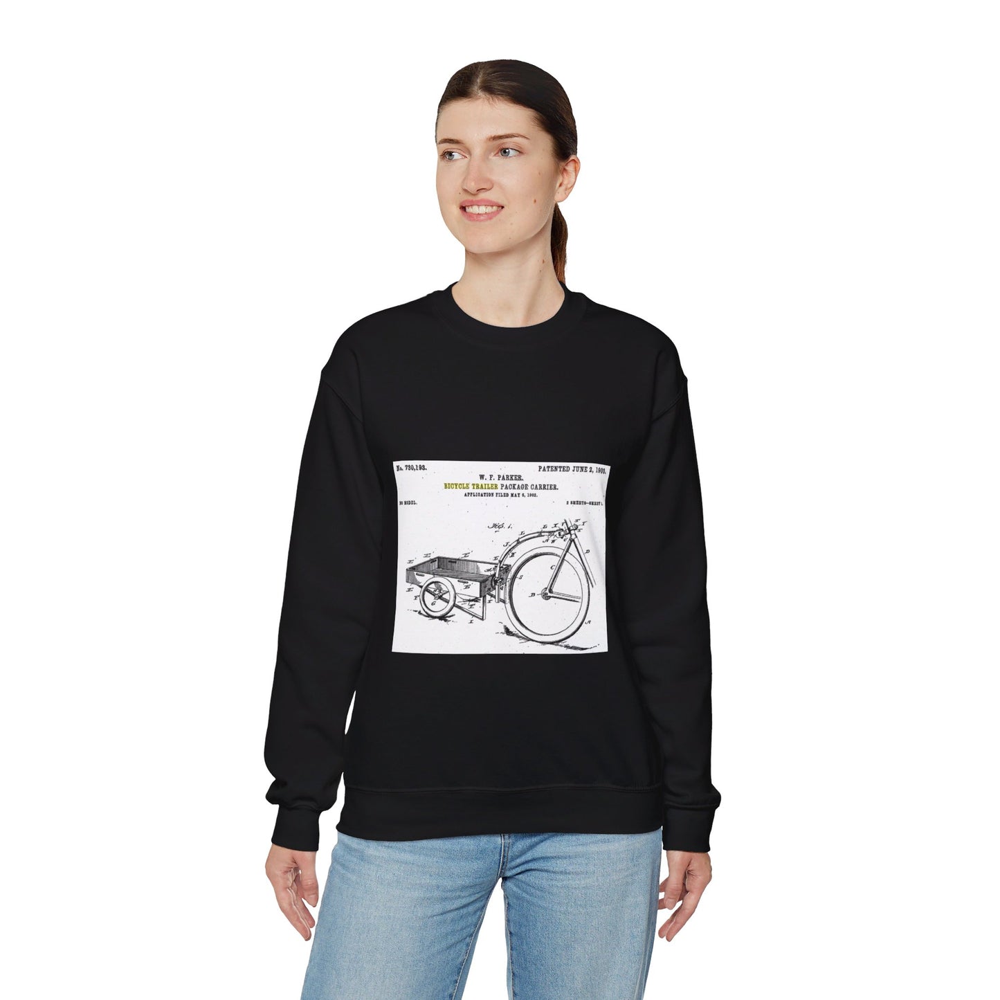 Patent Drawing of Engine - Bicycle Trailer Patent (1903) Public domain image Black Heavy Blend Adult Crew Neck SweatShirt