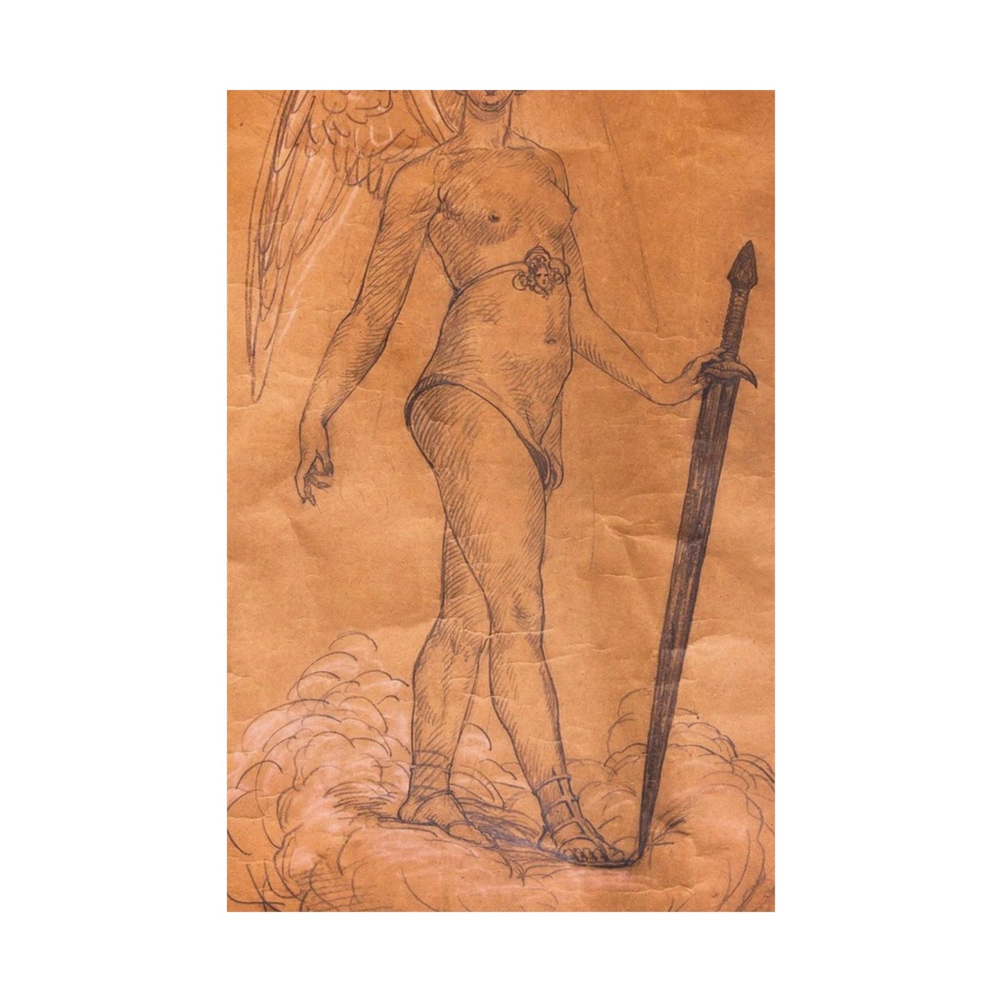 A drawing of an angel holding a sword. Woman breasts sword, beauty fashion. High Quality Matte Wall Art Poster for Home, Office, Classroom