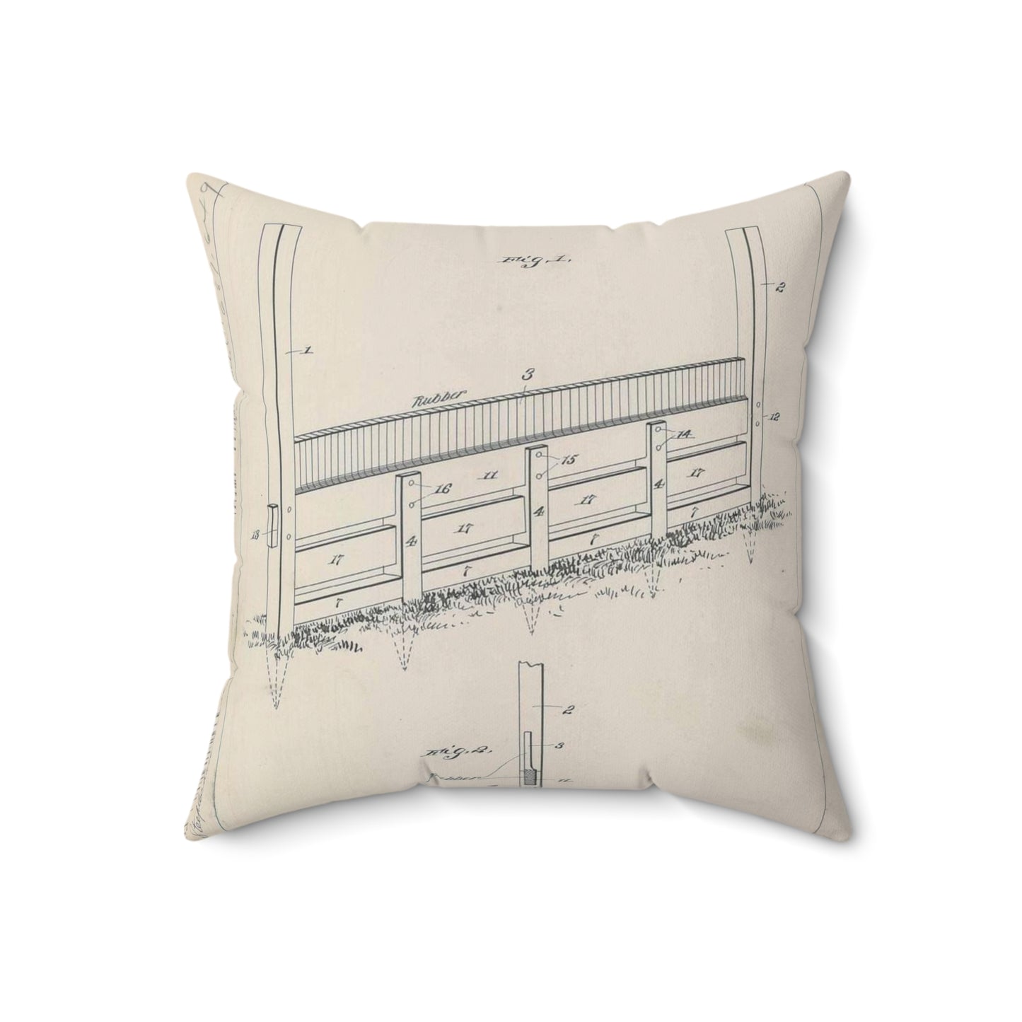 Patent Drawing of Engine - for A. Pascocello' Steeplechase or Hurdle Fence Public domain image Decorative Accent Square Pillow