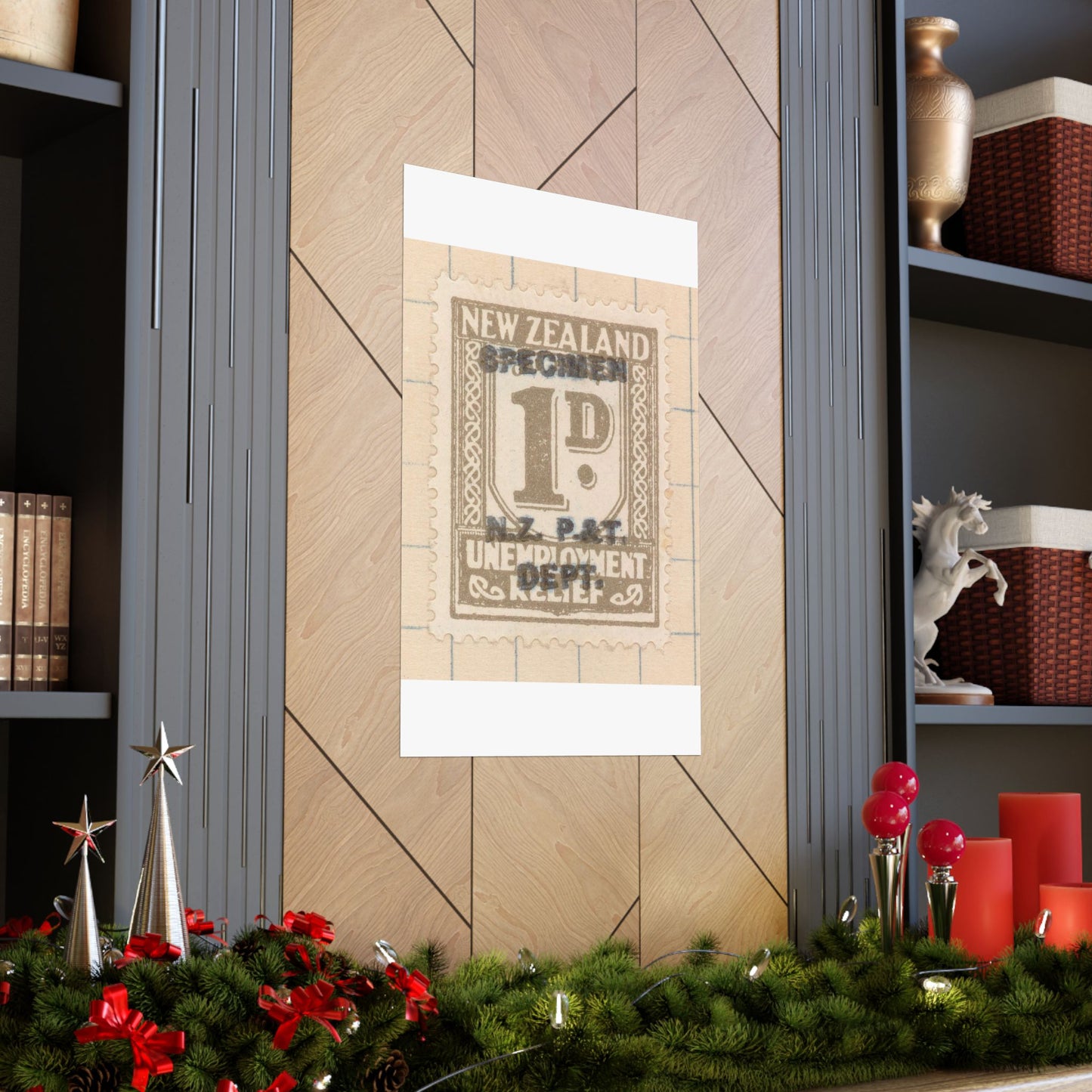 One penny Unemployment Relief stamp overprinted 'Specimen' High Quality Matte Wall Art Poster for Home, Office, Classroom